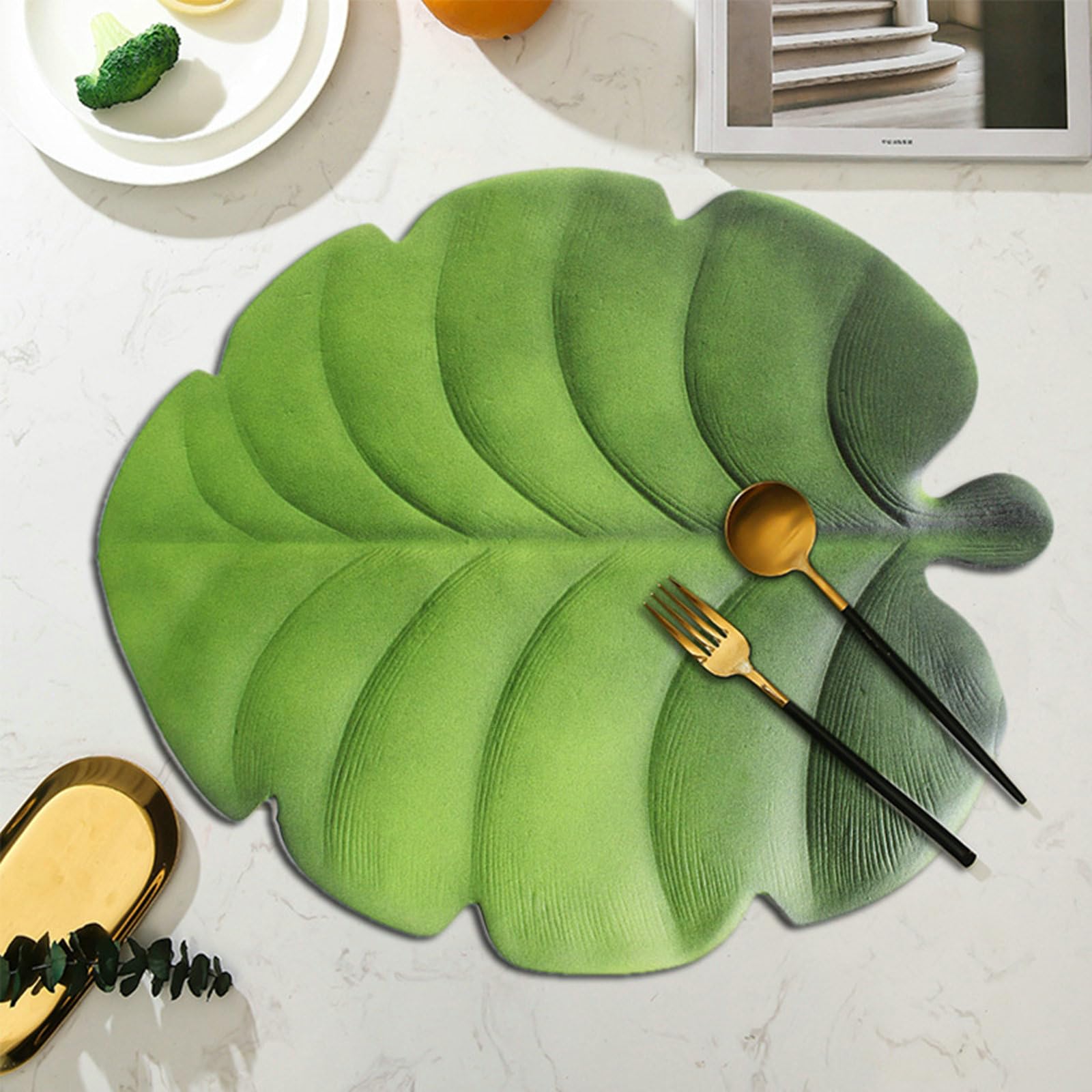 Juego de 10 manteles individuales de mesa, lavable, EVA con diseño de hoja tropical, antideslizante, resistente al calor, para cocina, verde, 39 x 46 cm