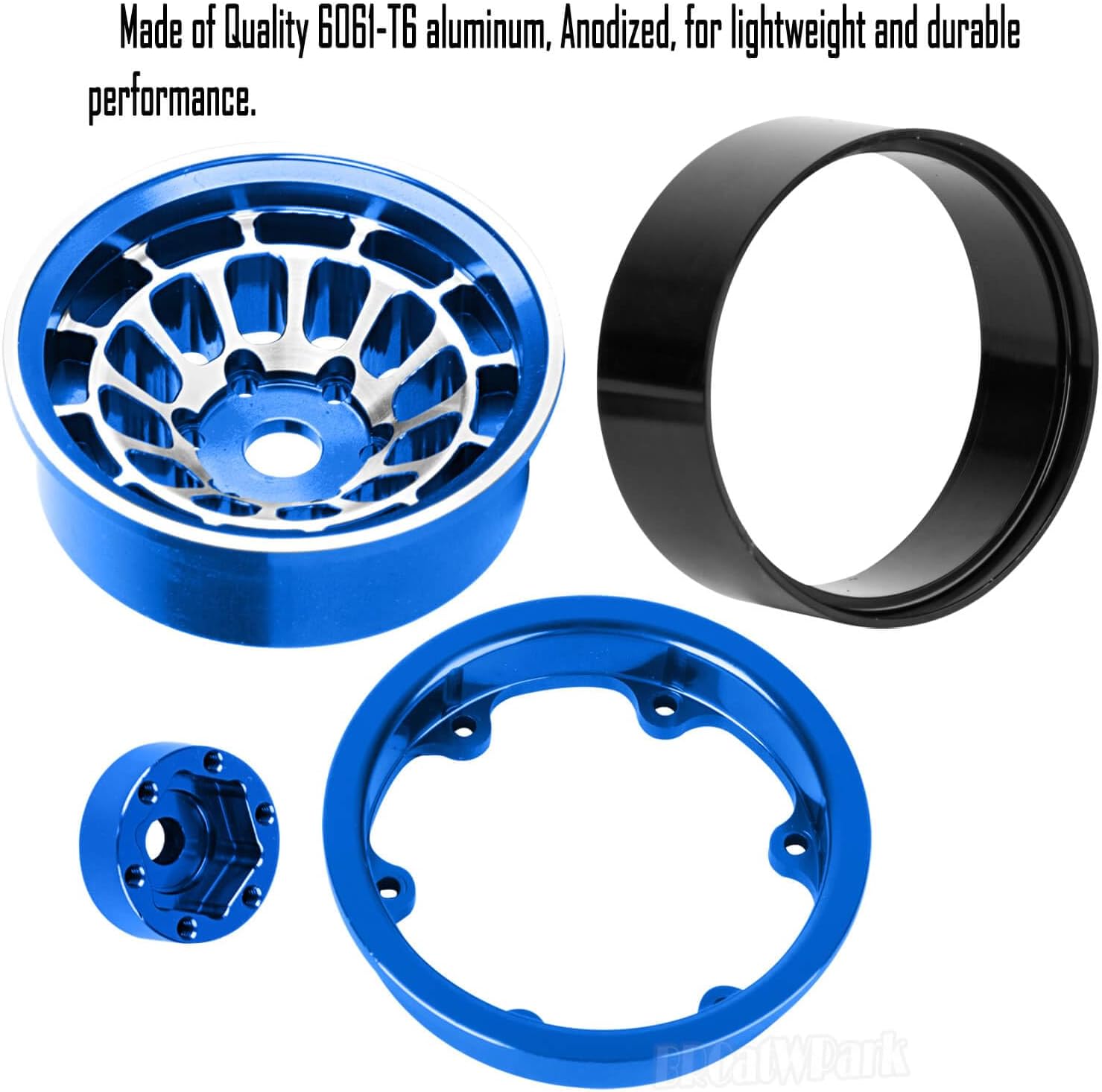 RC 1.55 Beadlock Wheels Rims for 1/10 Tamiya AX90069 D90 TF2 CC01 CC02 RC Crawler Car,4Pcs Aluminum Alloy Rims,Navy Blue
