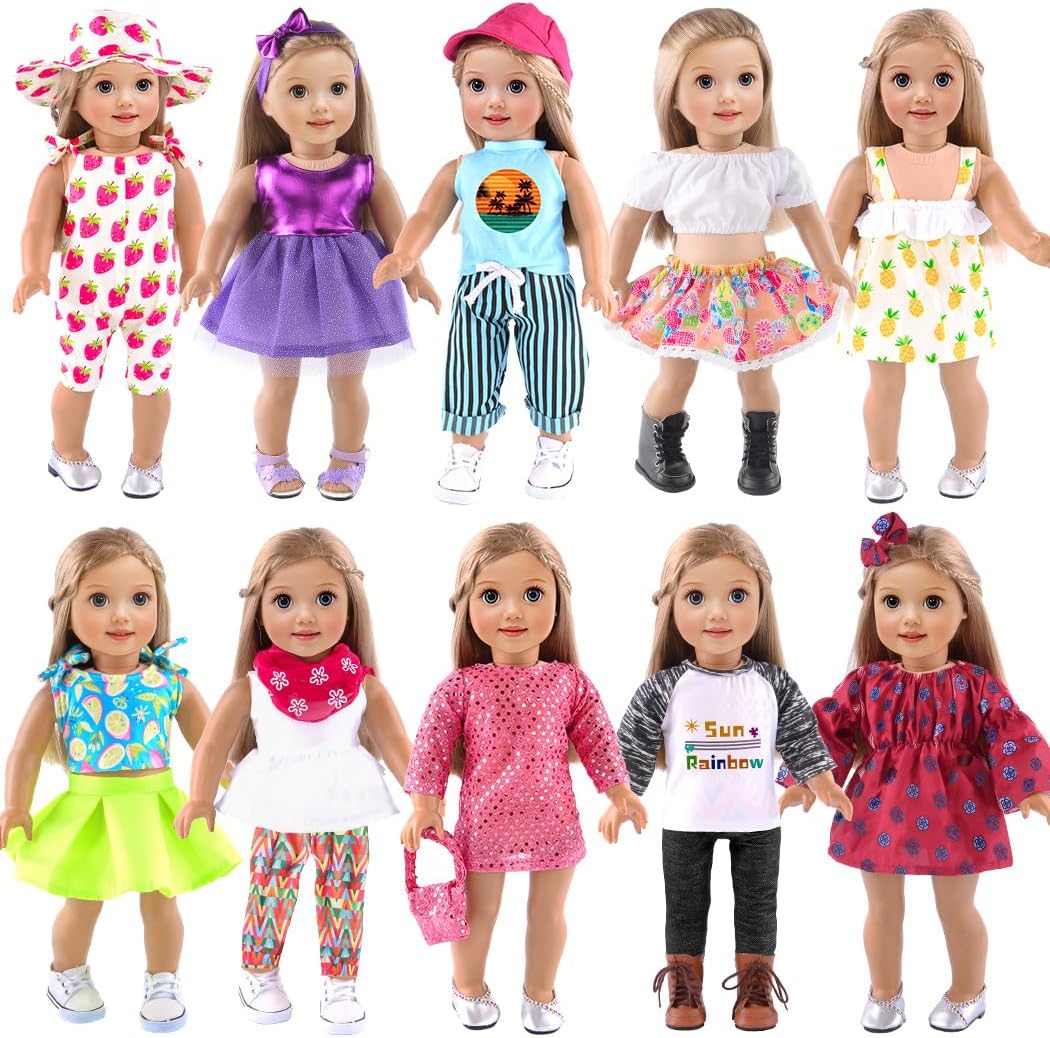 ebuddy 10 Sets 18 Inch Doll Clothes and Accessories – Fashion Outfits Fit for 18 inch Dolls 18 Inch Doll