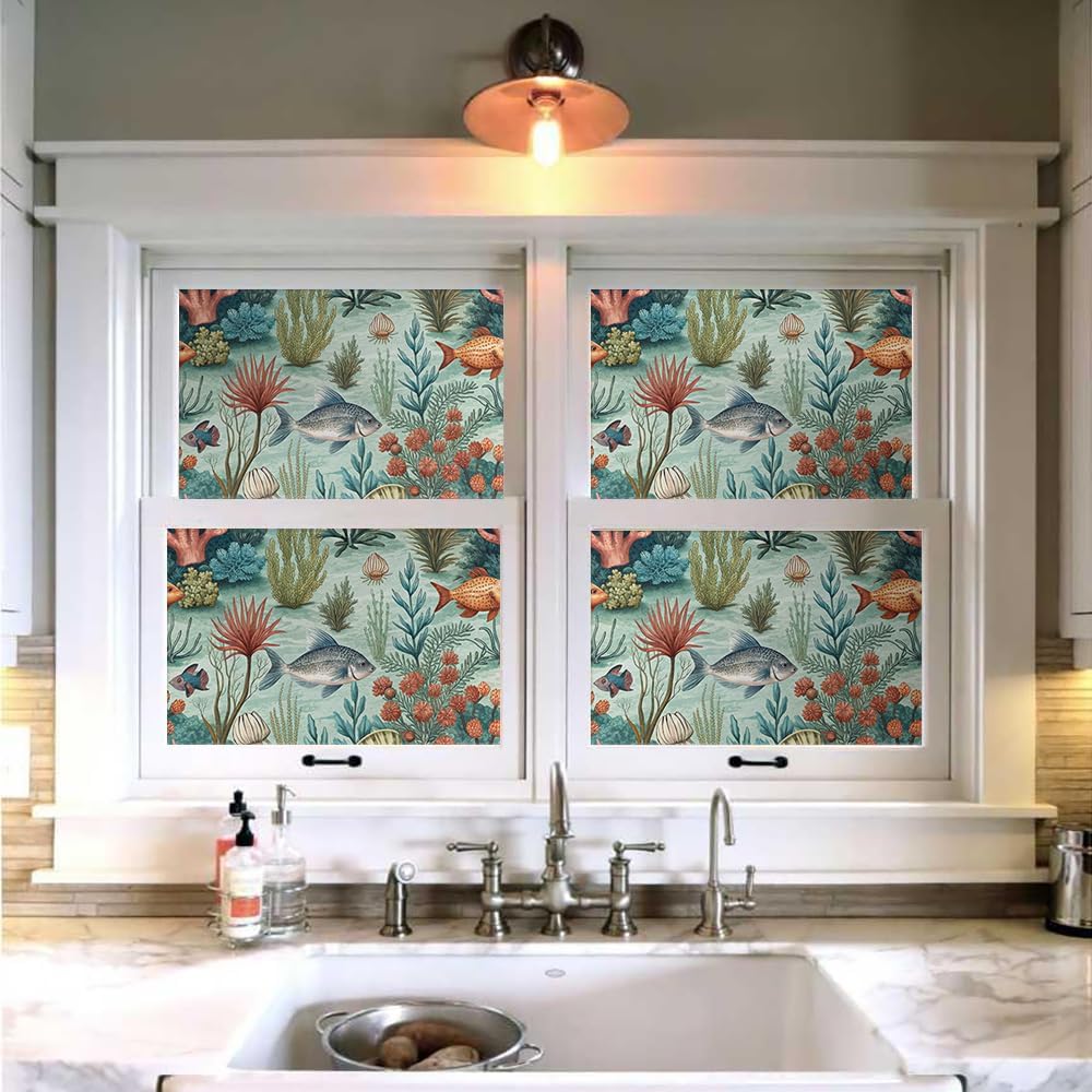 18"x236" Various Underwater Creatures Coral Peel and Stick Self Adhesive Wallpaper Removable Contact Paper Stick on Easy Peel Off Wall Paper for Kitchen Bedroom Bathroom Renter