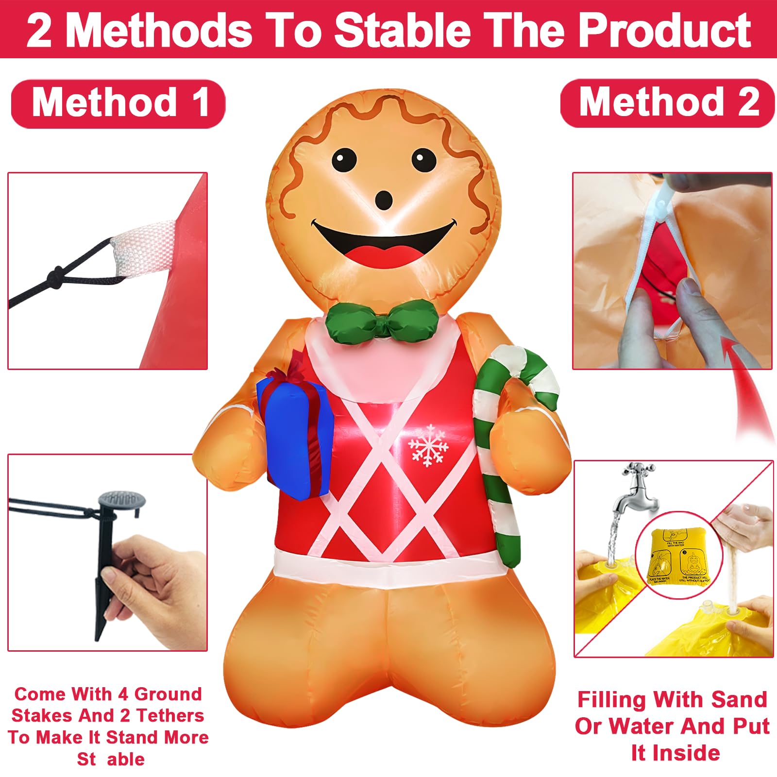 TURNMEON 4 Ft Christmas Inflatables Outdoor Decorations Inflatable Gingerbread Man with Build-in LED Lights Christmas Blow Up Decorations for Outdoor Yard Lawn Garden Home Holiday