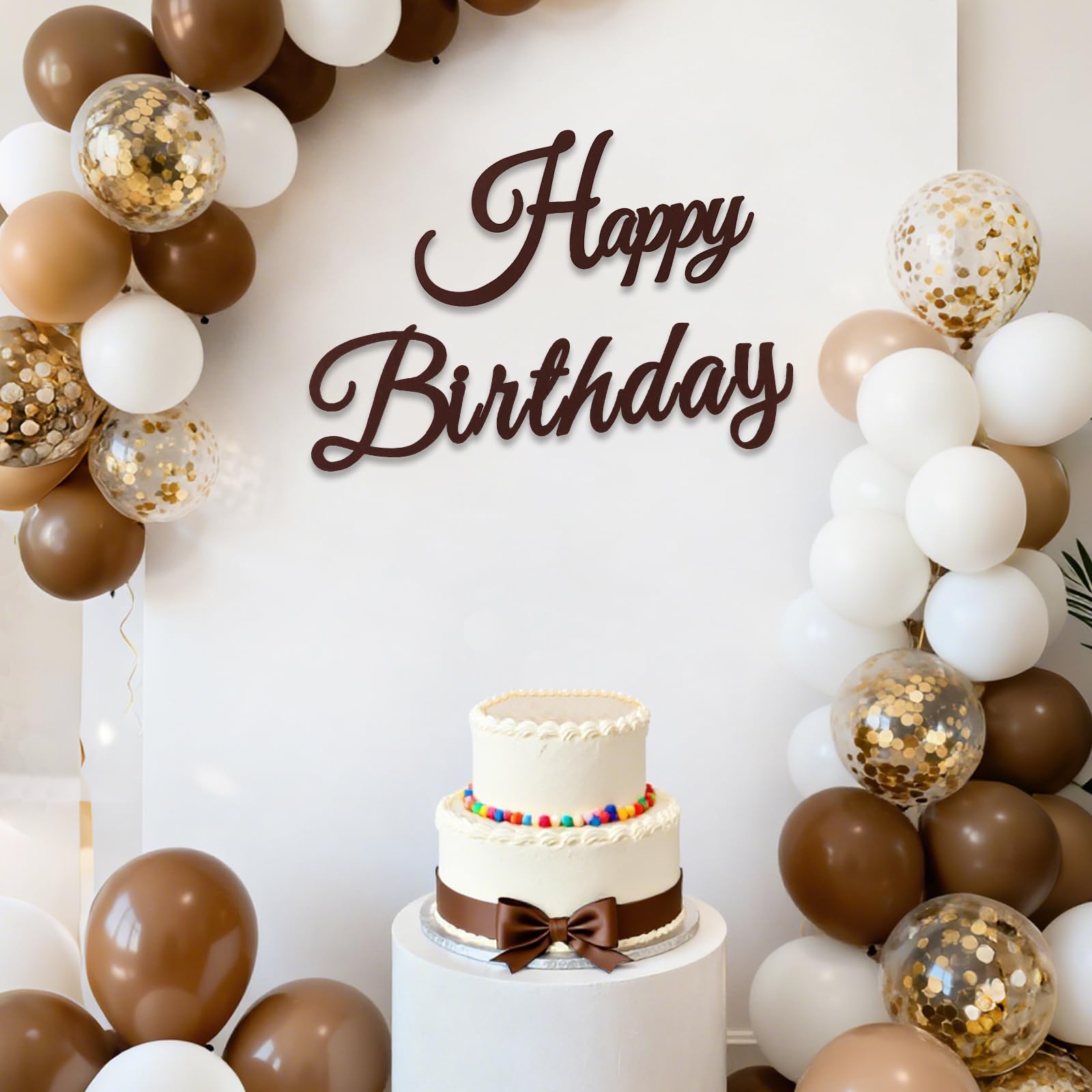 TONIFUL Happy Birthday Sign for Backdrop - Brown Felt Banner - Includes Dot Glue - Perfect for Wall Decor,Birthday Party Backdrop,Balloon Arch,Photo Background
