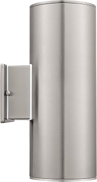 EGLO Ascoli 2-Light Outdoor Wall Sconce مقاوم للماء ومصباح شرفة مضاد للصدأ للجراج والواجهة والفناء، فضي، 13 بوصة