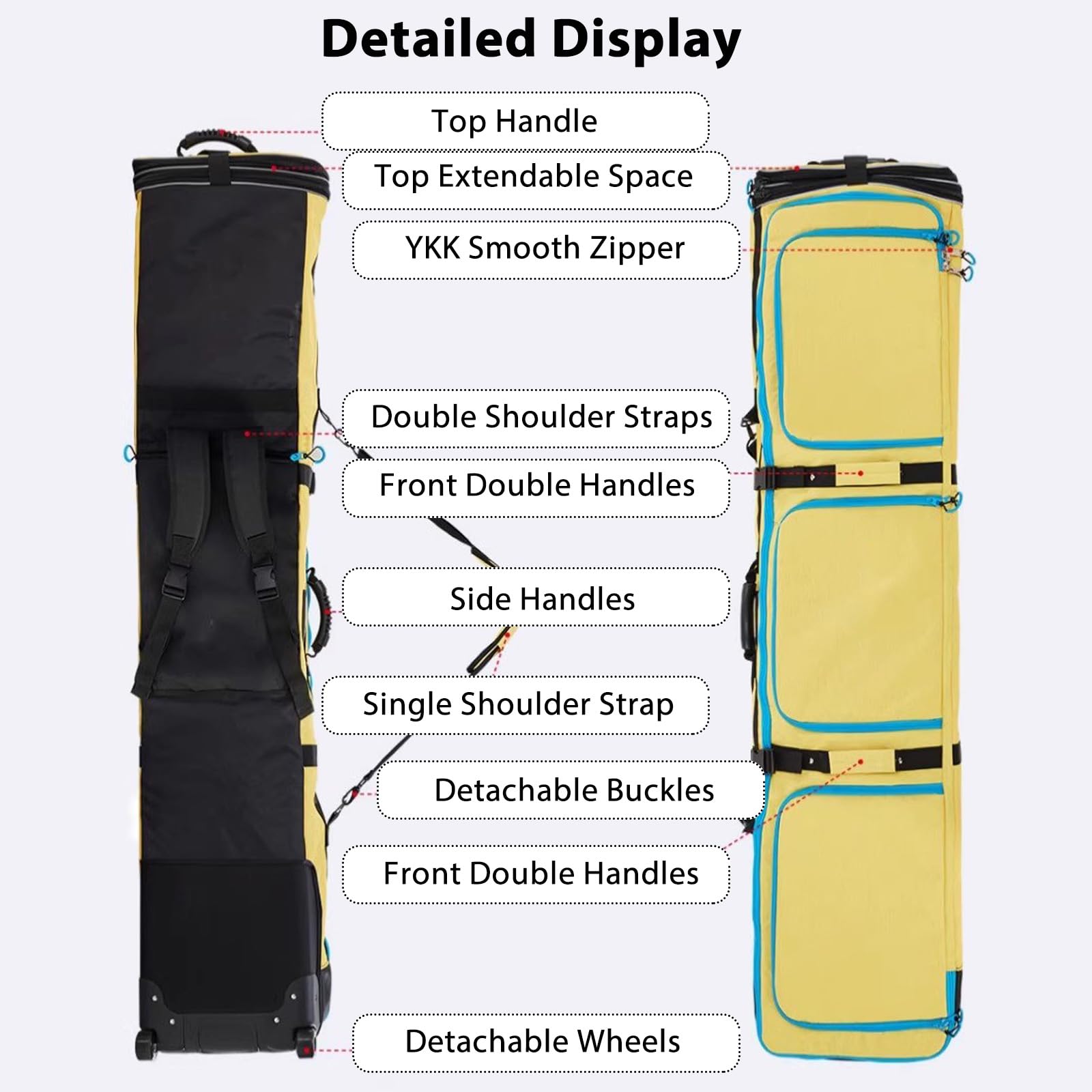 Sac À Skis À roulettes, Sac À Snowboard Rembourré Et Imperméable À roulettes pour Les Voyages en Avion, Convient Aux Skis Et Aux Chaussures, Extensible De 175 À 190 cm