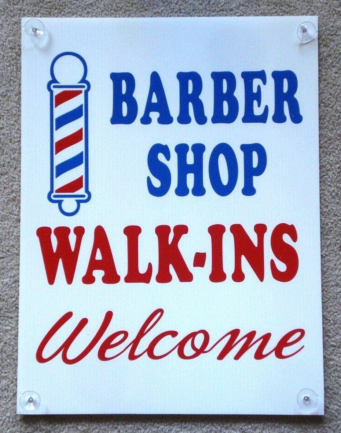 Bioprocess Barber Shop Walkins Welcome Window Sign With 4 Suction Cups Poster 8X12 Inches