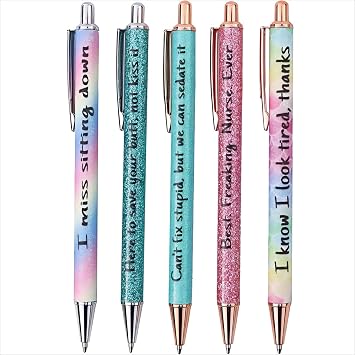 Funny DIY Pens Nurse Pens Set Spoof Fun Ballpoint Pen Set Premium Glitter Novelty Pens Set Christmas Party Office Favors Swear Word Daily Pen Set for Each Day of Week 5Pcs