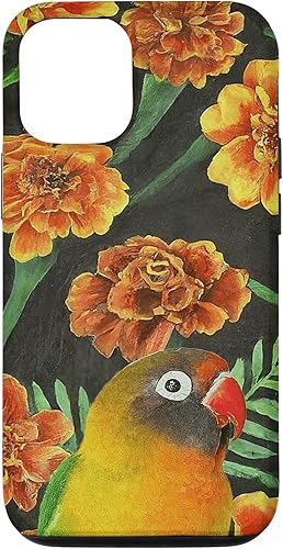 iPhone 13 Agapornis Lovebird Orange Yellow Marigolds Vintage Flowers Case