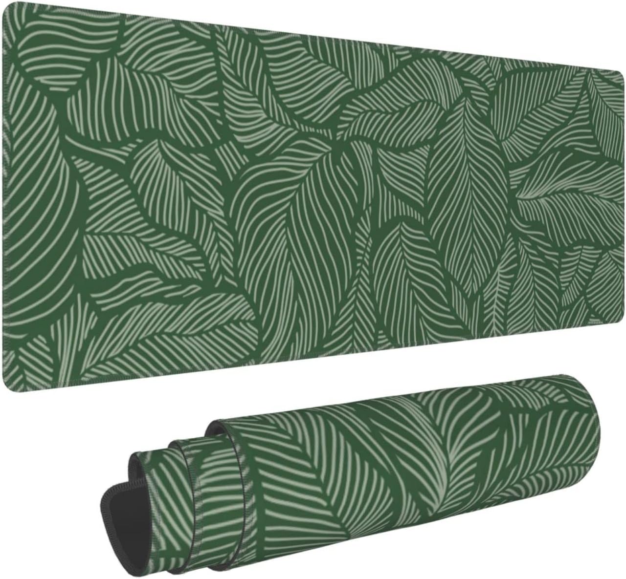 Big Large Gaming Mouse Pad, Split Leaf Xl Long Extended Full Desk Mousepad Table Mat Cute for Women Gifts, Waterproof Desk Mats on Top of Desks for Keyboard with Stitched Edges (Green, 31.5*11.8 In)