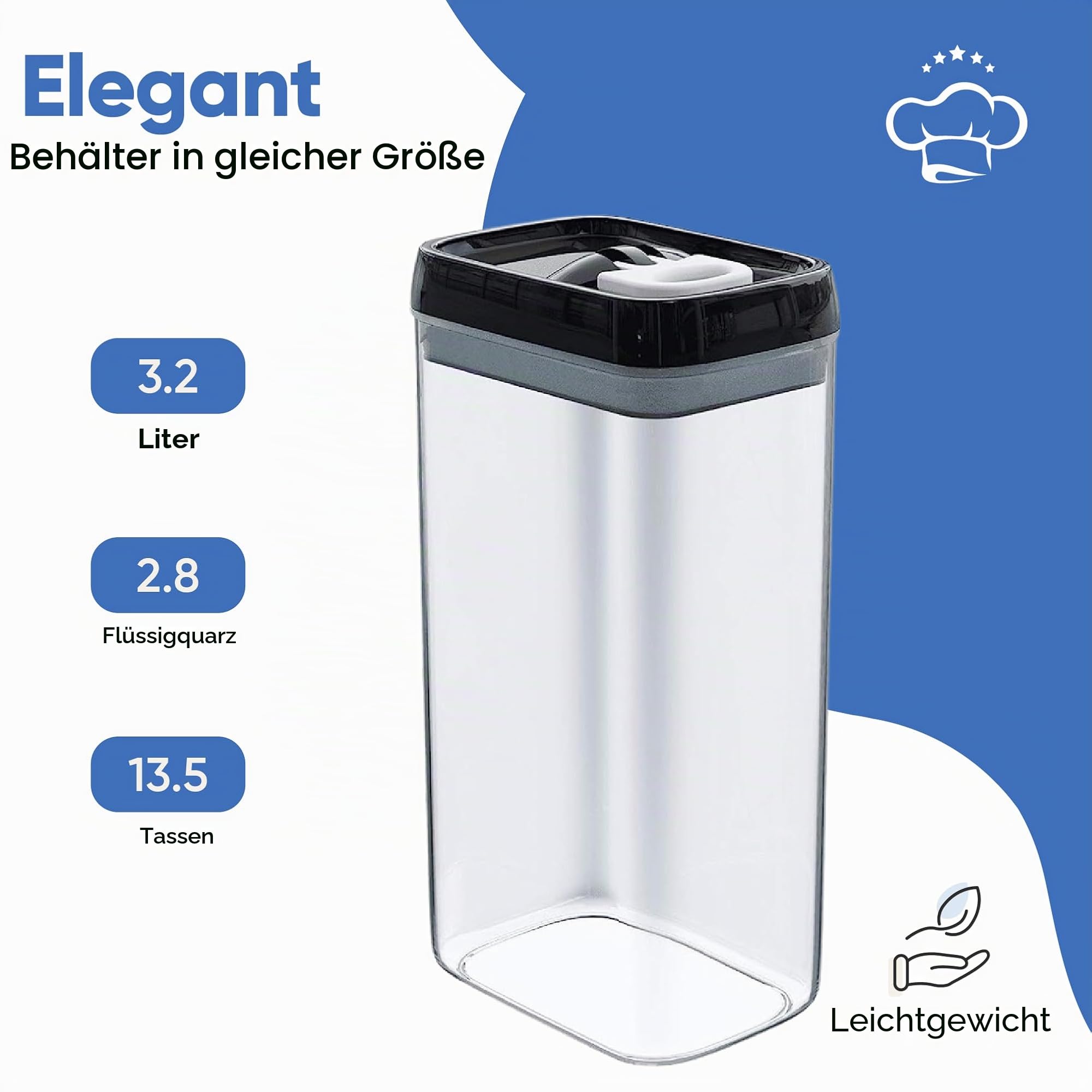 Chef's Path | Vorratsdosen Set aus 4 Frischhaltedosen mit Deckel | Ideal als Vorratsbehälter, Aufbewahrungsbox Küche, Vorratsbehälter, Vorratsdose, Vorratsdosen Luftdicht (3.2 L X 4)