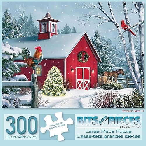 Miniatura 10 de Bits and Pieces Rompecabezas de 500 piezas para adultos - Winter Barn II - Rompecabezas de caballo navideño por el artista Alan Giana, tamaño del