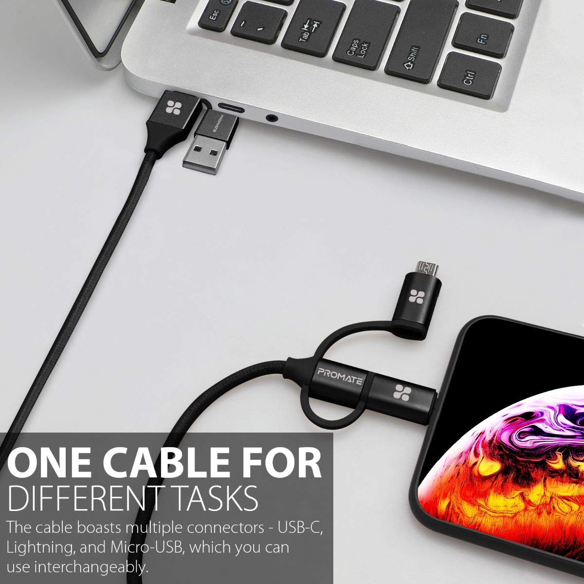 Promate Şarj Kablosu 6 sı 1 aradaÇoklu Uçlu Universal Lightning USB Type-C Micro USB/PROMATE PENTAPOWER.BLACK