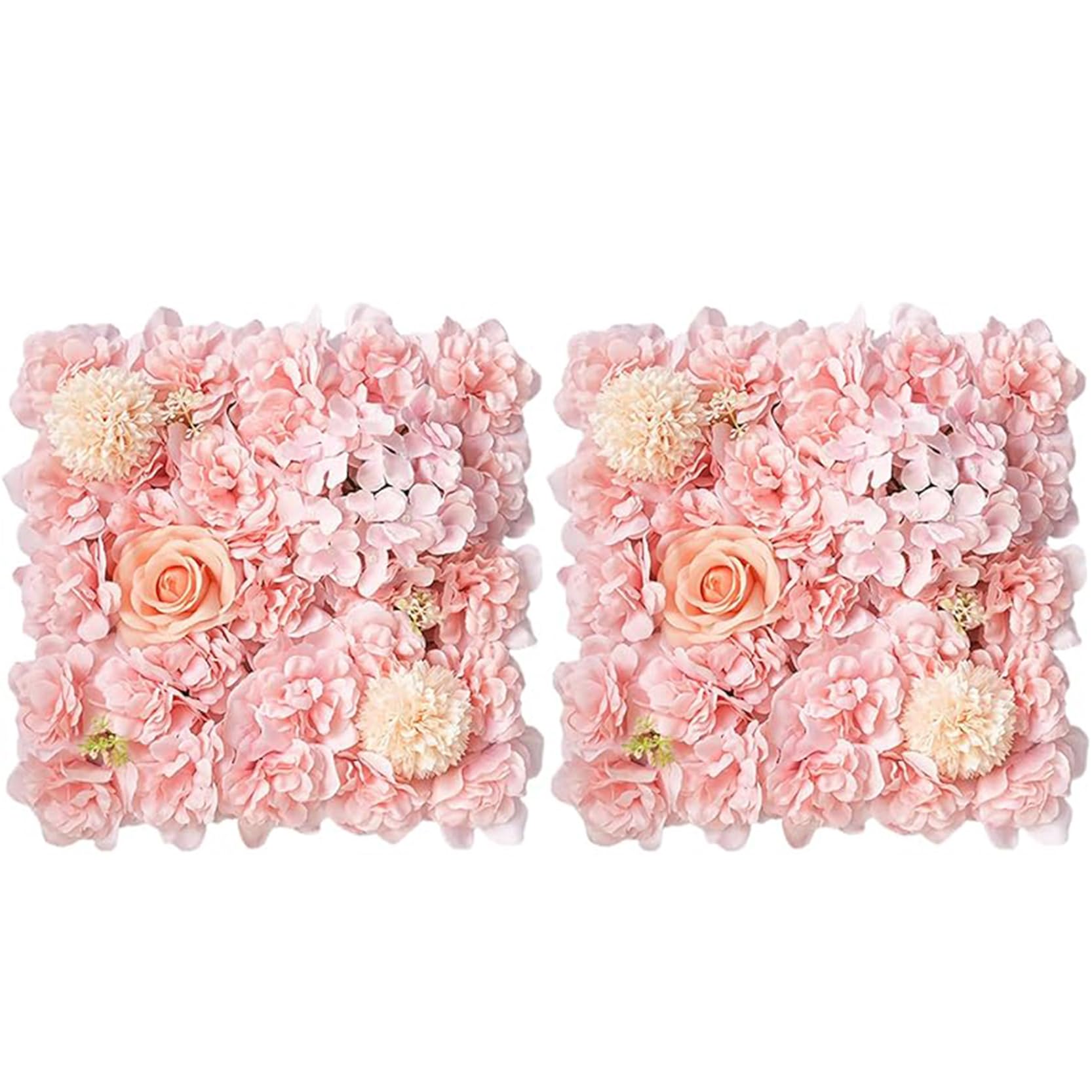 GOUZIBHD 2-Piece Silk Flower Panels,Flower Wall Panel Set,13.8x13.8 Inch Artificial Floral Wall Background Mesh Backing Mat for Weddings Birthdays Home Decor(Color:Light Pink)