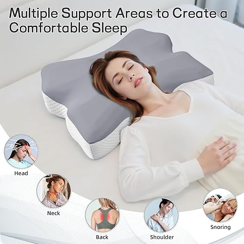 Miniatura 3 de Almohada cervical para el cuello, almohadas para dormir de lado para adultos (gris)