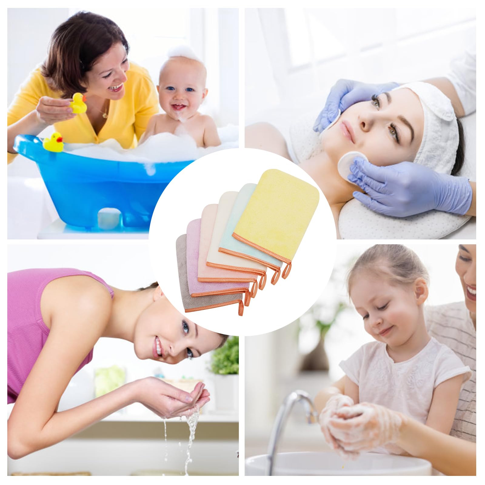 6 Piezas Manoplas Baño Toallas Baño Toalla Facial Toalla Cara Toalla Microfibra Toallas Lavabo Esponja Bebe Recien Nacido Toalla Desmaquillante Reutilizable Limpieza Facial 15x21cm Franela-D