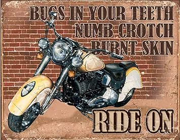 Shop72 - Ride On Tin Sign Bikes Tin Sign Retro Vintage Distressed - with Sticky Stripes No Damage to Walls