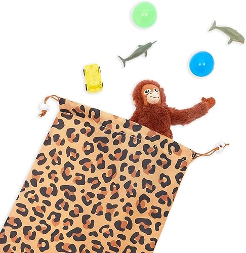 Miniatura 5 de Paquete de 12 bolsas de regalo con cordón con estampado de animales para fiesta de cumpleaños, safari, golosinas (4 diseños, 10 x 12 pulgadas)