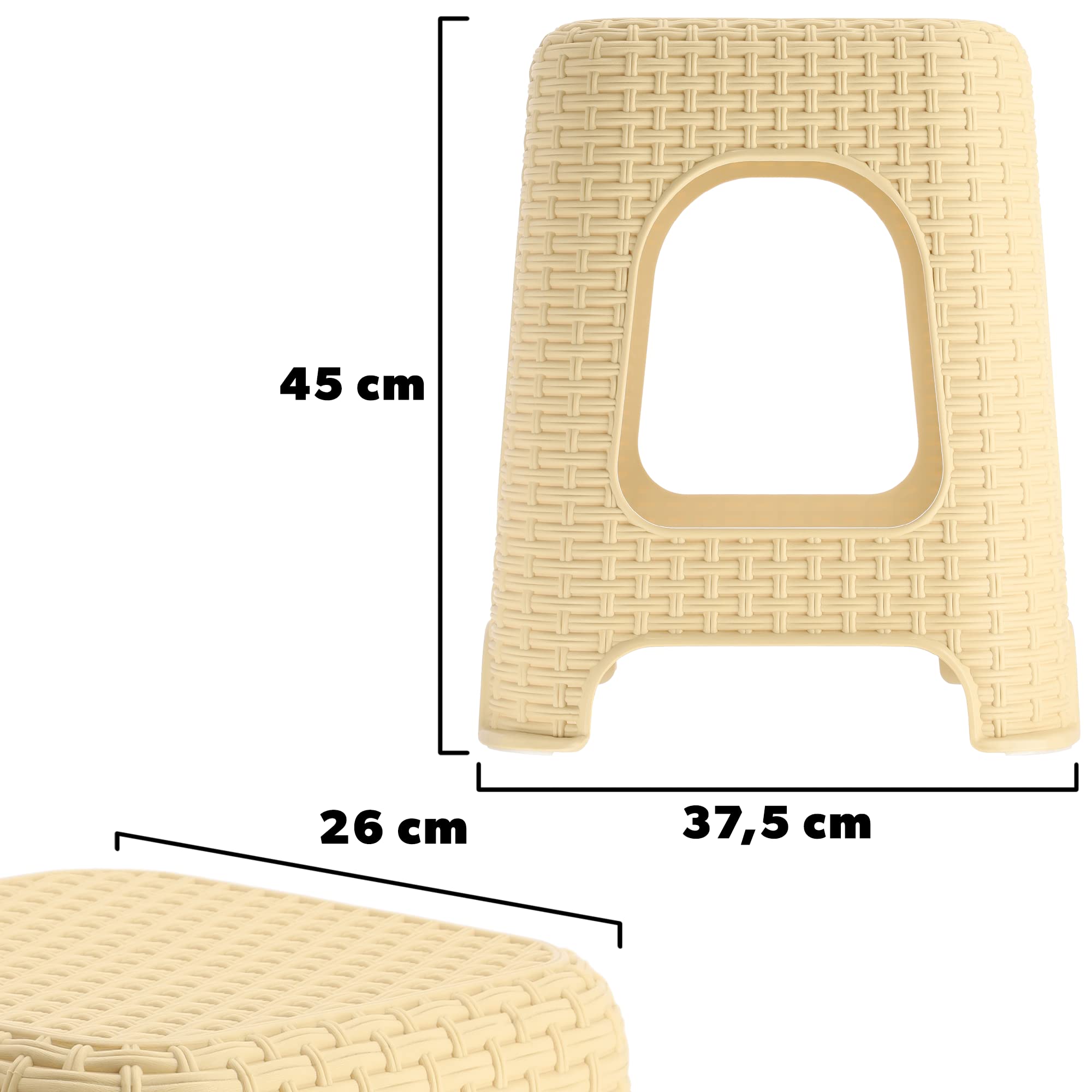 KADAX Kruk van kunststof, opstapkruk, tot 120 kg, rotankruk met antislipvoeten, badkruk, woonkruk, lichte zitkruk, tuinkruk, kruk (beige