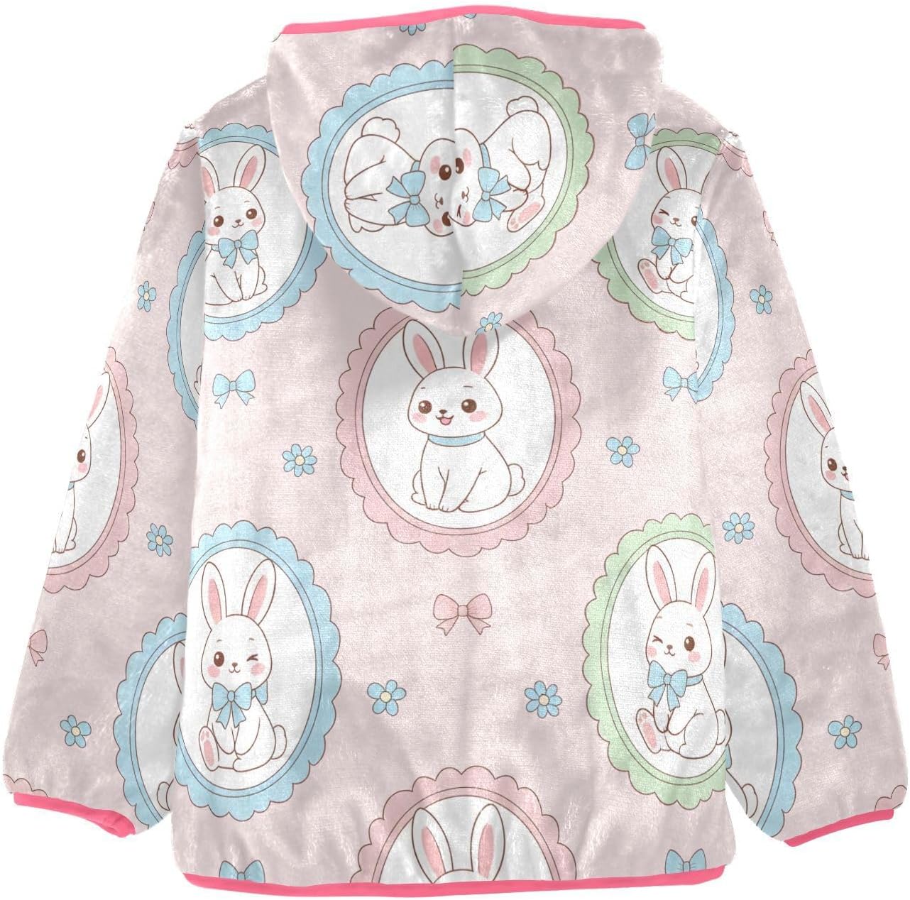 ALAZA Rabbit Bow Tie Pattern Pattern Hoodie Jacket for Girls Toddler Fleece Zip Up Coat Plush Jacket for 3 Years