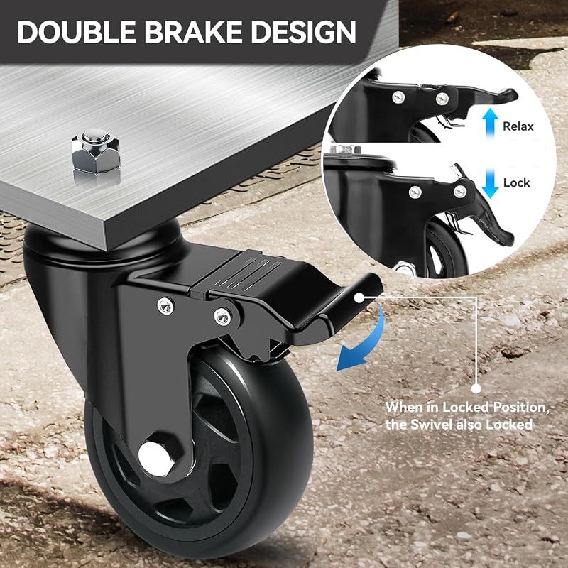 RRIUTO Bútor Görgő Fékes 100mm M10x30 500kg Teherbírás 4db Forgó Görgő