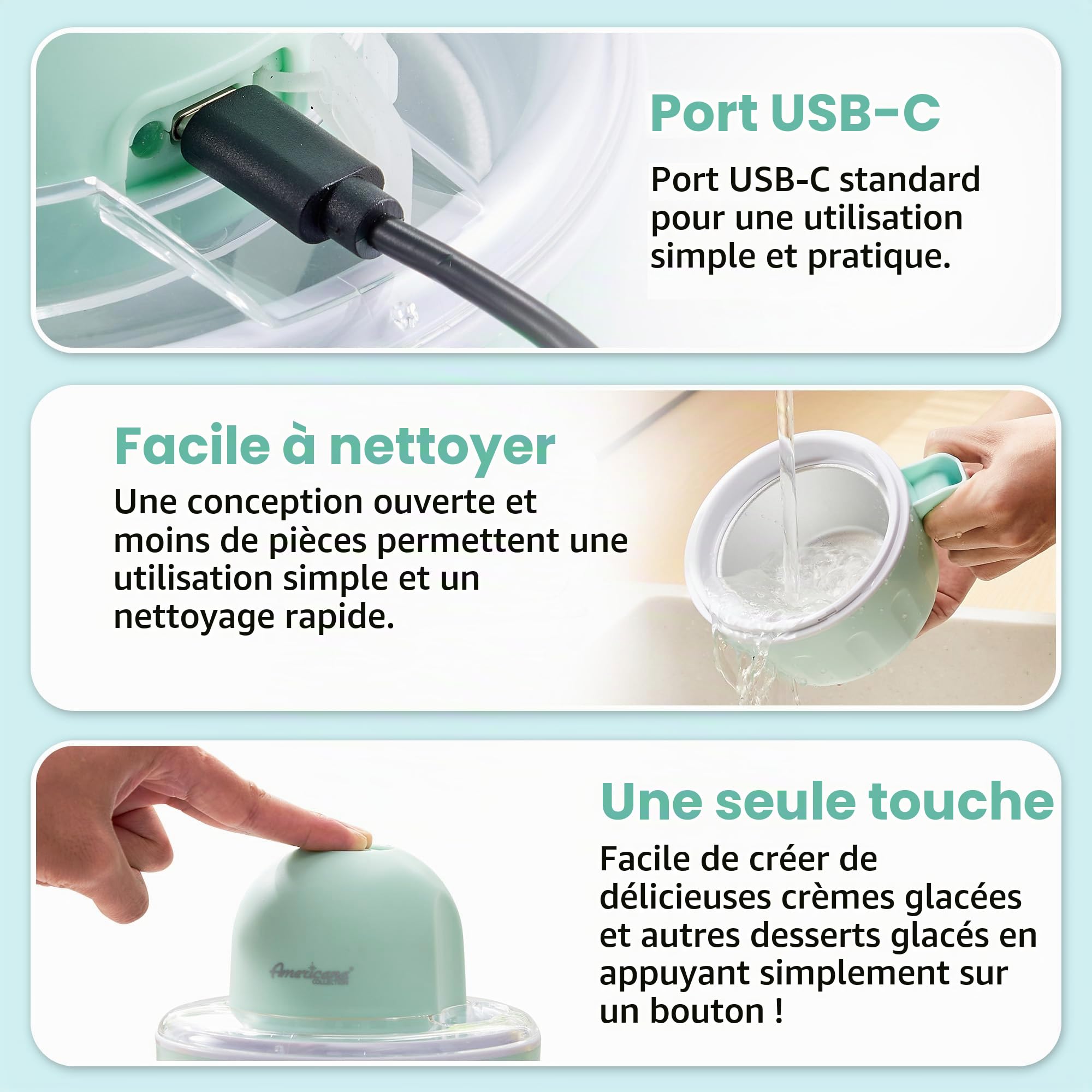 Americana Collection Elite Pint Perfect EIM1205MX Machine à crème glacée 1 pinte Tasse de congélation pour yaourt glacé, sorbet, gelato friandise, recettes, menthe