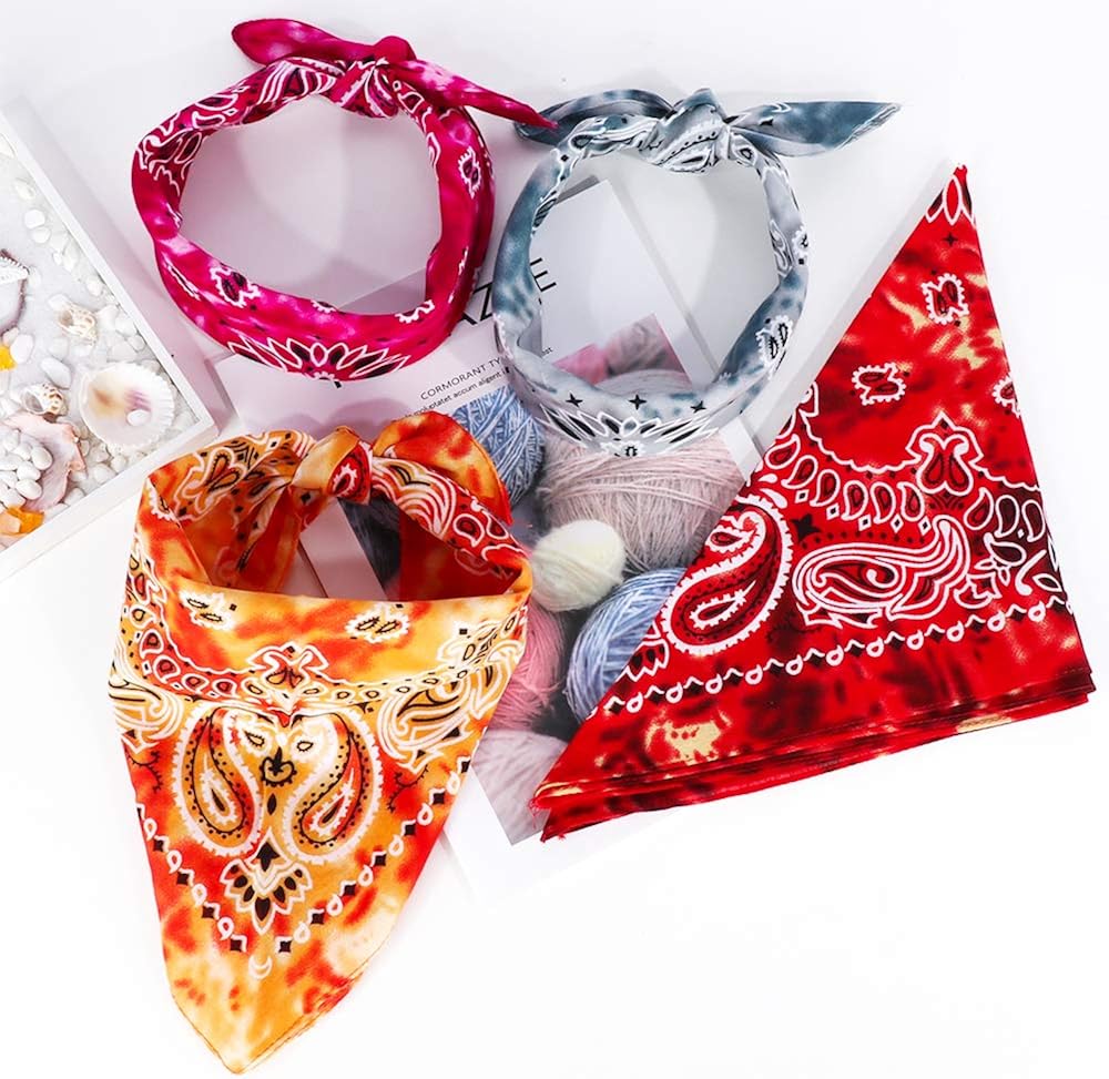 Cotton Bandanas, Alotpower 16pcs Bandanas 100% Cotton Novelty Cowboy Bandana Paisley Print Head Wrap Scarf Headband Handkerchiefs: Clothing