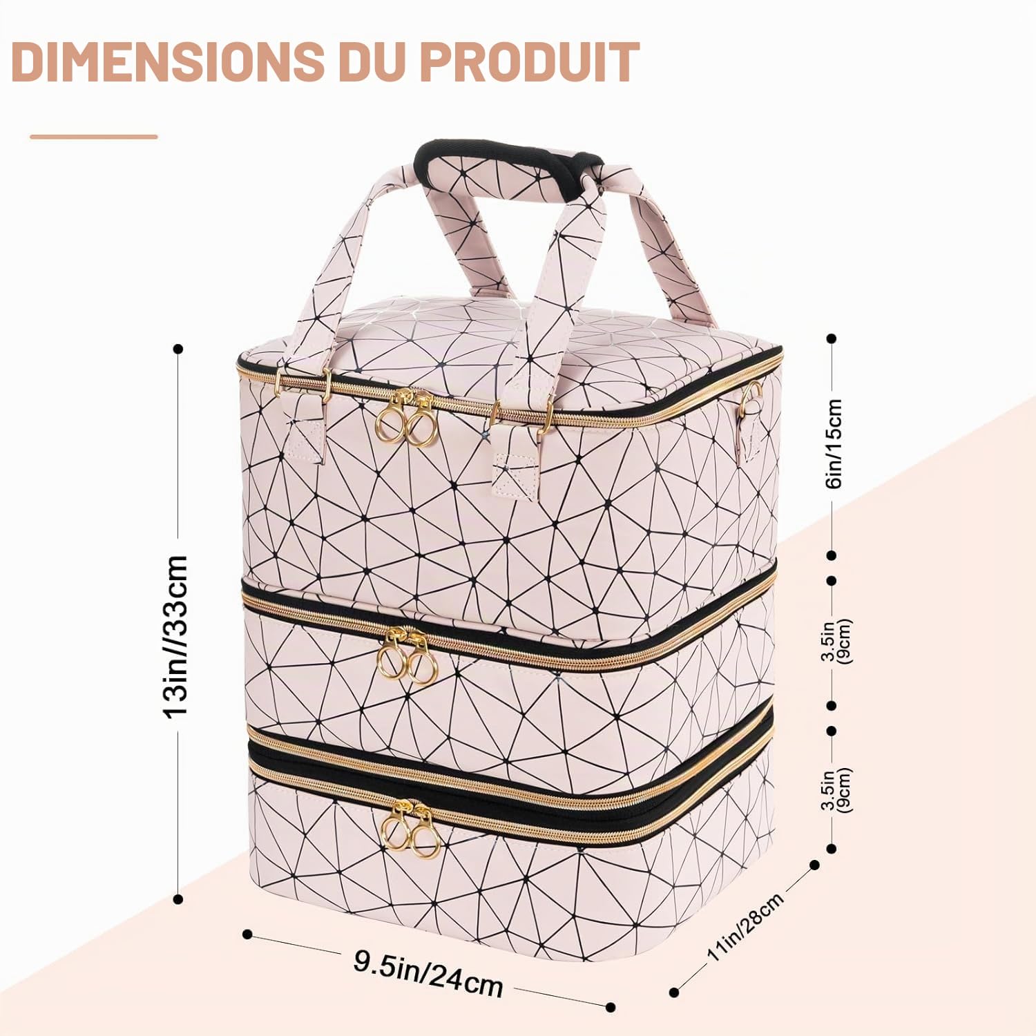 Uross Organisateur de Vernis à Ongles pour 84 flacons de Vernis à Ongles et 1 Lampe à Ongles LED, Sac de Rangement de Vernis à Ongles pour Accessoires de stylisme ongulaire（Rosa）