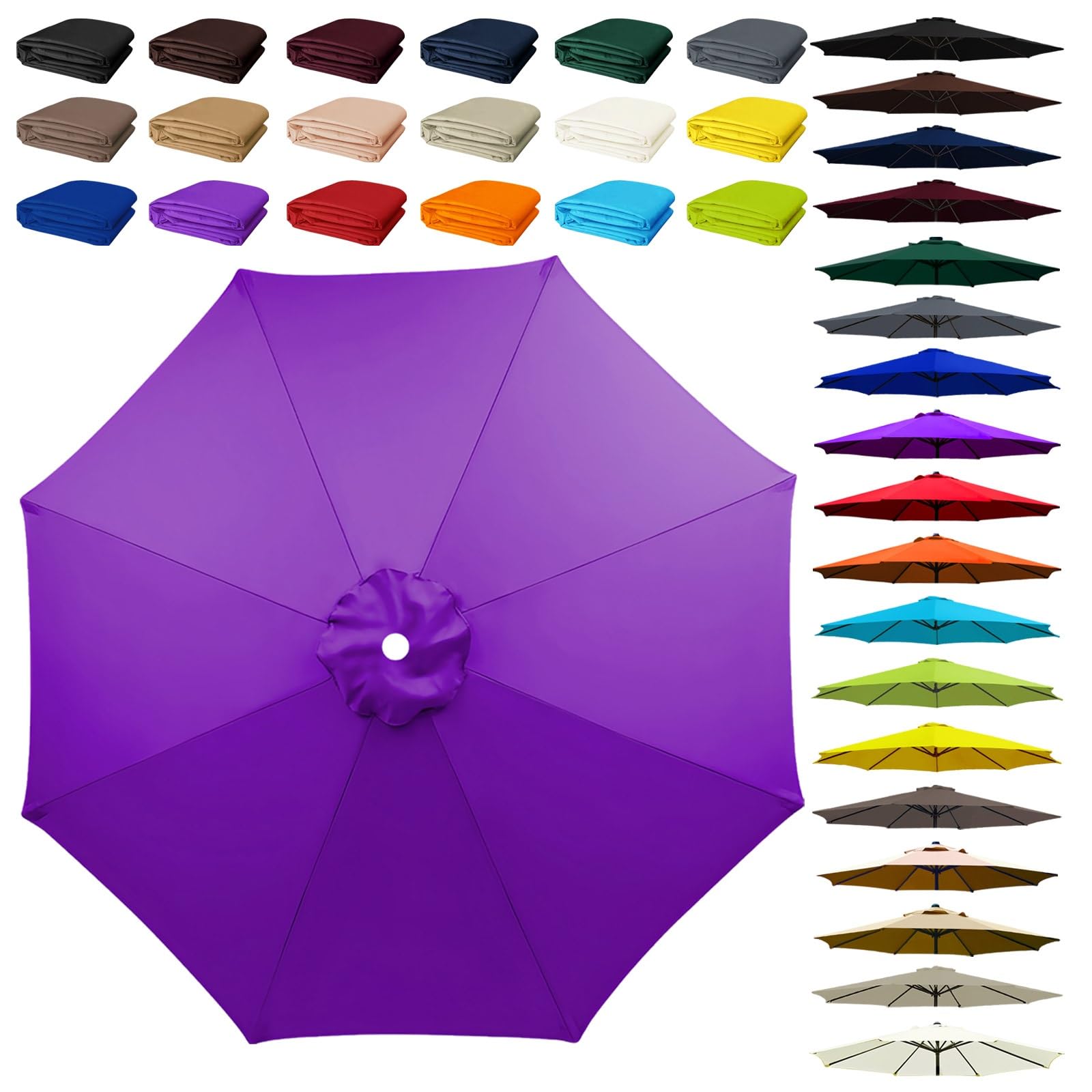 8 Arms Umbrella Replacement Cloth, Parasol Replacement Canopy, Polyester Fabric Parasol Canopy Cover, Breathable, UV Protective, for Garden, Market, Pool, Patio(Purple,8 ribs: 2.7m/8.9ft)