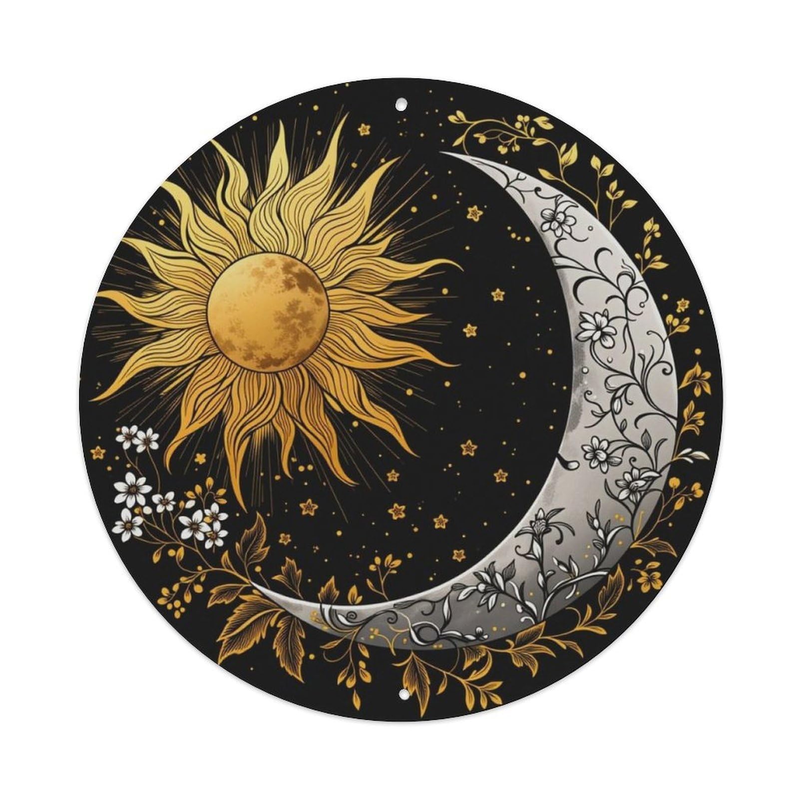 Ldfuieksufg Style Black Gold Sun Moon Floral Sign Vintage Aluminium Metal Sign, Retro Wall Decor For Home, Bar, Garage & Farmhouse 20X20cm