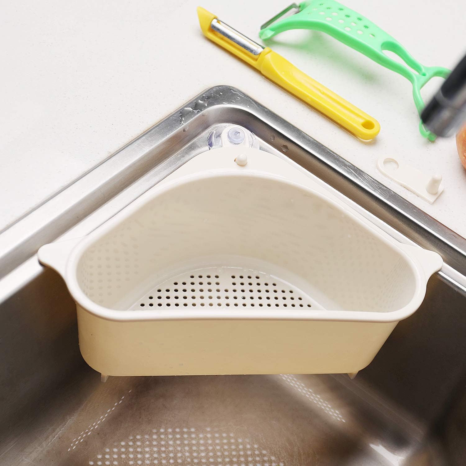WOX MOX Plastic Triangle Shape Drain Shelf, Suction Cup, Sink Corner Soap Holder Multifunctional Kitchen Drainer Storage Rack