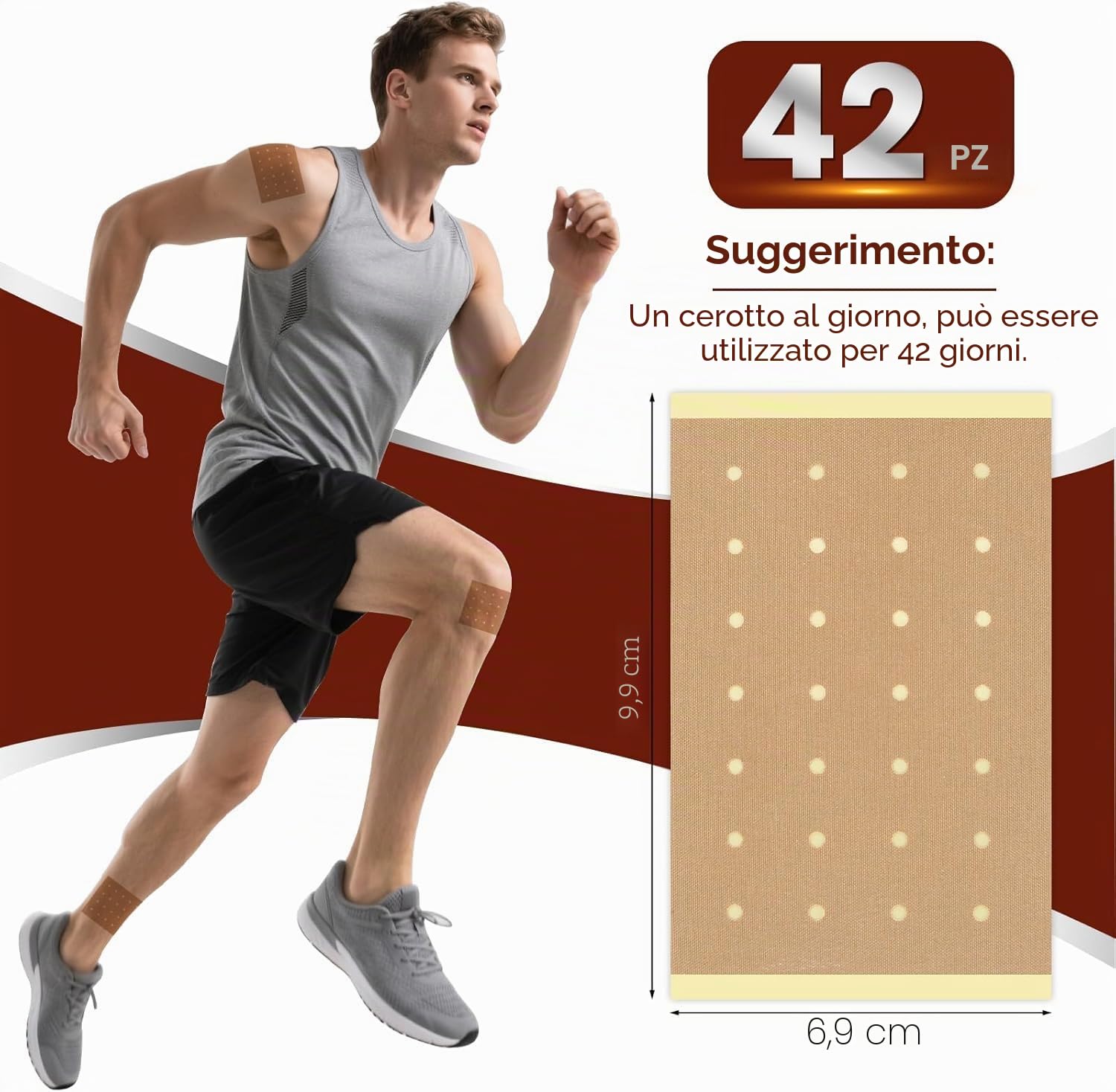 MQUPIN Pain Relief Patches, 42 Cerotti Ginocchio Impacchi di calore naturale a base di erbe per alleviare il dolore alla schiena, al ginocchio, al collo e alla spalla, 12 ore di lunga durata