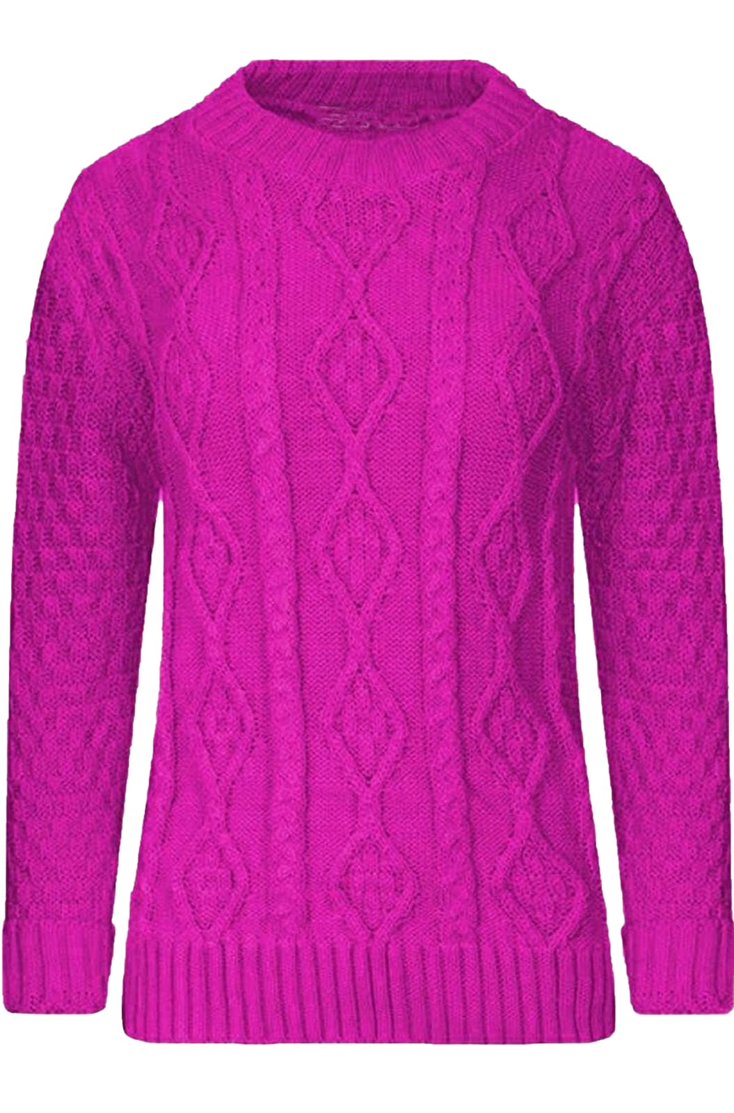STAR FASHION Cable Knitted Crew Neck Jumper Long Sleeve Womens Aran Knit Jumpers Sweater Pullover Top Cerise ML