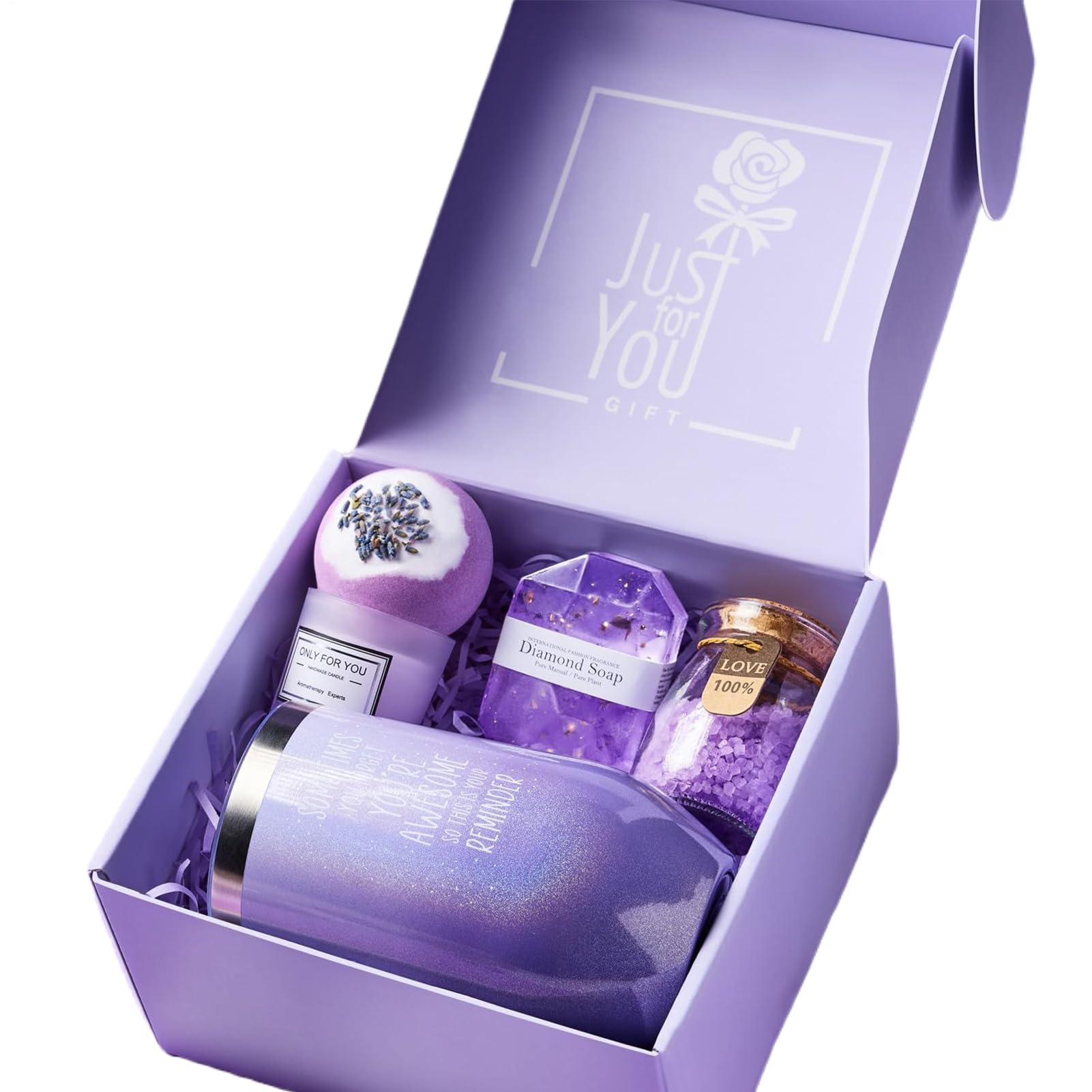 Cesta de regalo para mujeres, set de regalo de baño, juego de tratamiento relajante de spa como regalo de cumpleaños, perfecto para el día de San Valentín, día de la madre y Navidad (morado)