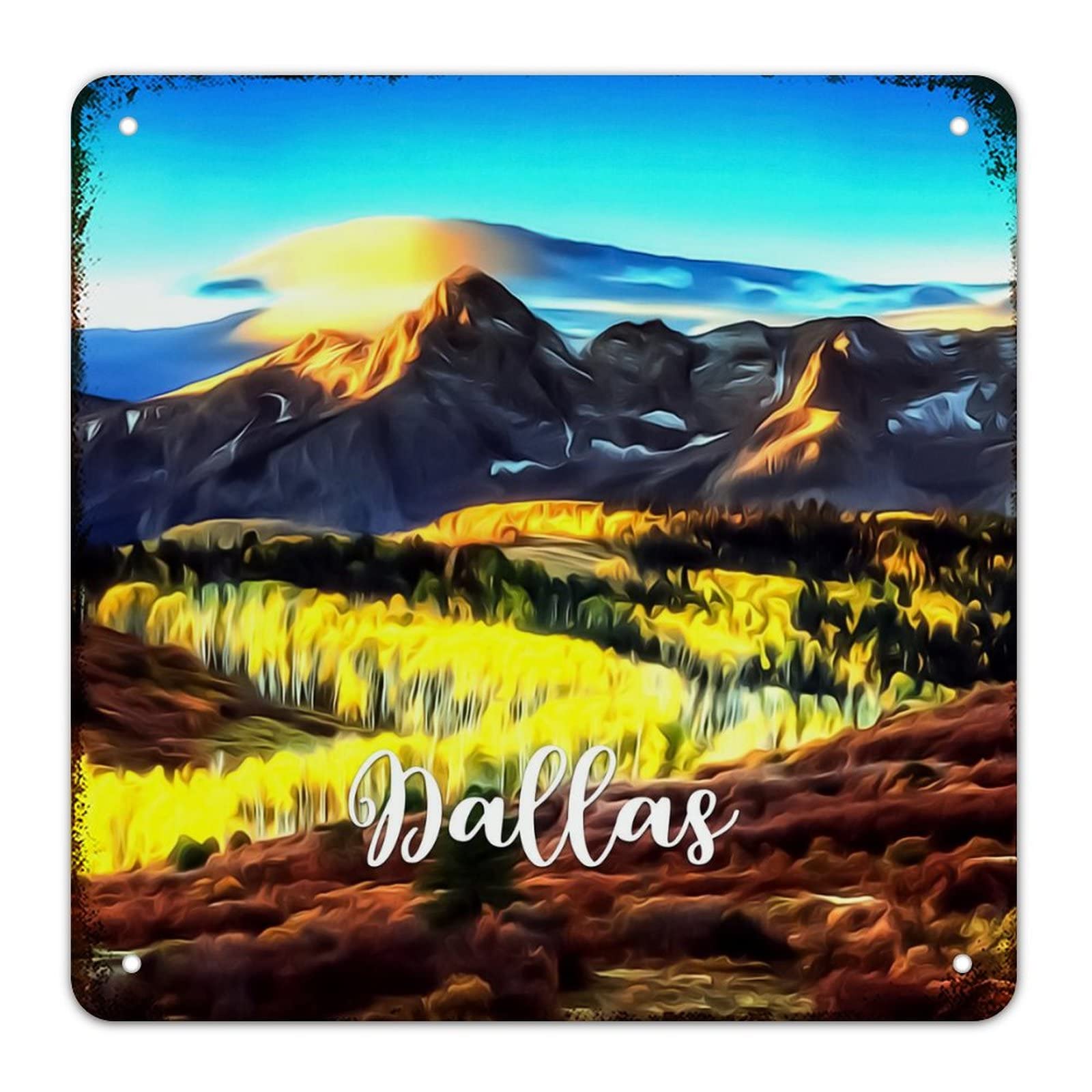 Panneau en métal Dallas style rétro vintage déco murale du Texas USA 38x38 cm