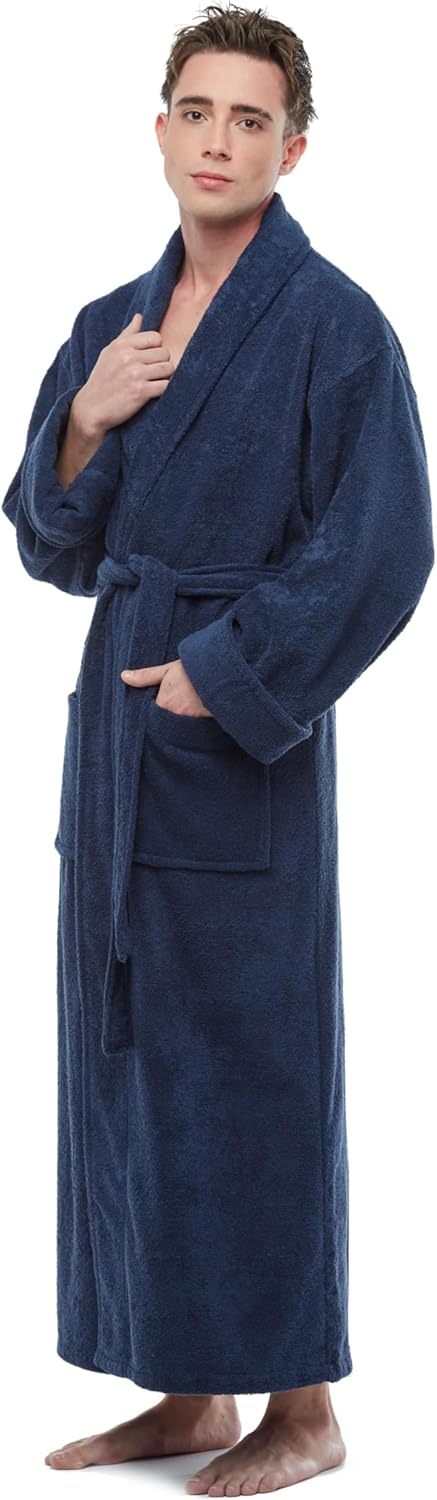 ESKYMODE Mens Cotton Bathrobe, Ankle Length Long Men’s Terry Cloth Towel Bath Robe