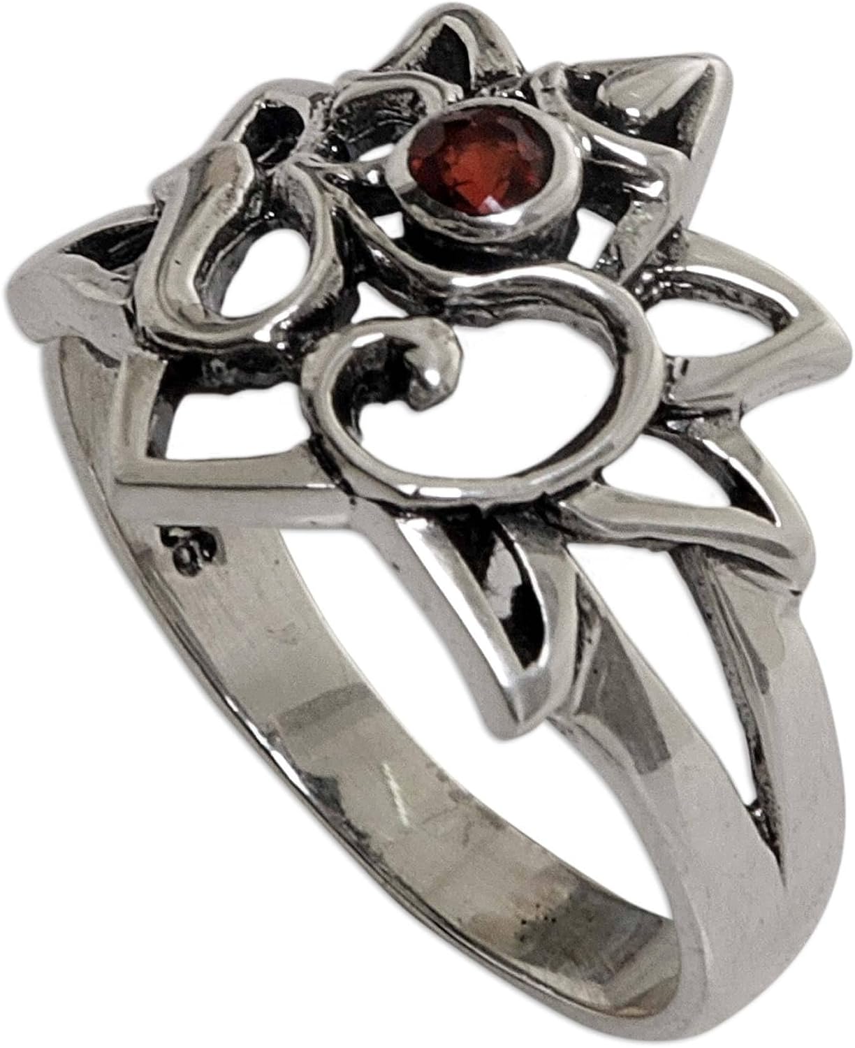 NOVICA Artisan Handmade Garnet Cocktail Ring .925 Sterling Silver Om from Indonesia Red Thought Meditation Yoga Birthstone Spiritual Inspirational 'Jeweled Om'