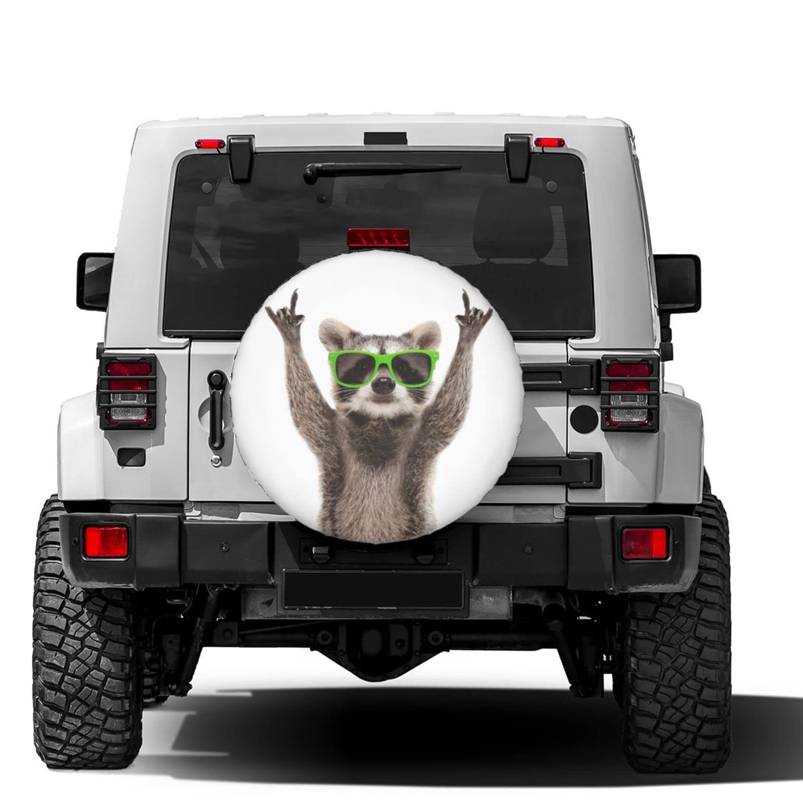 Foruidea Funny Raccoon Green Sunglasses Spare Tire Cover Dust-Proof Wheel Tire Cover Fit Trailer, RV, SUV and Many Vehicle 17 Inch