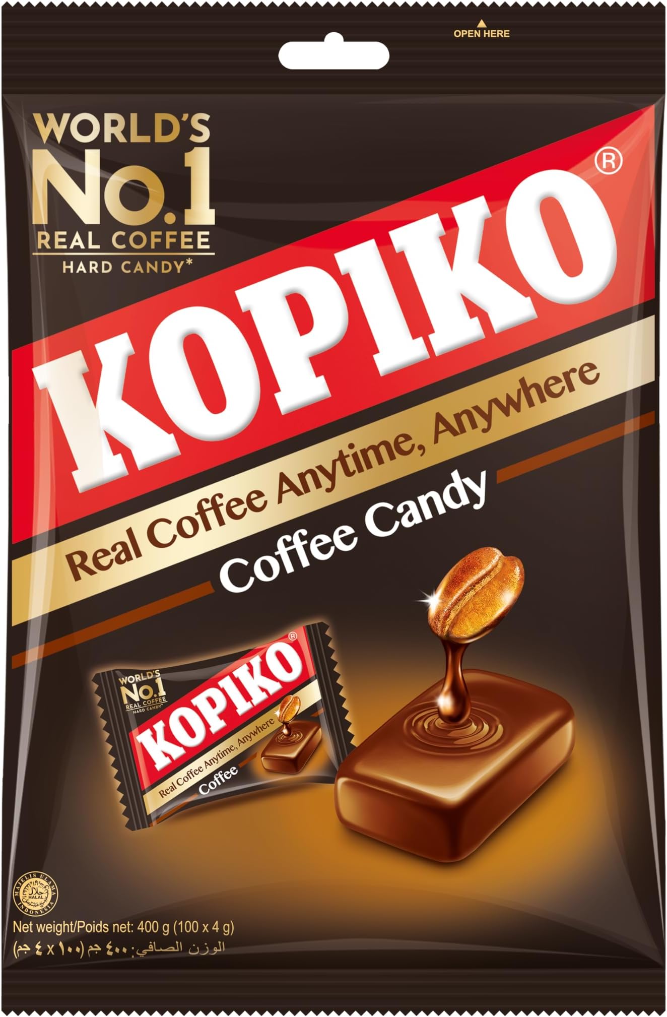 Kopiko Coffee Candy Bag, 400g, Bold Coffee Flavored Candy, Made with Real Coffee Extract & Natural Caffeine, Individually Wrapped Candy