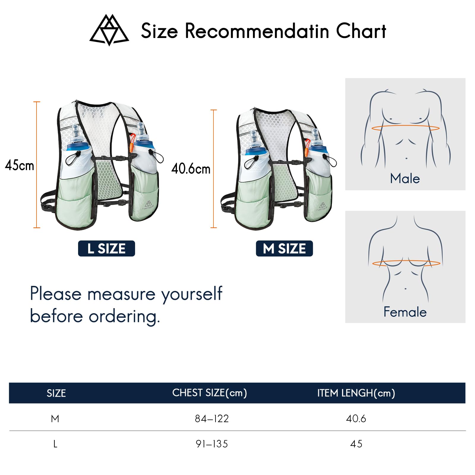 Haimont Sac à dos d'hydratation ultra léger - Avec 2 bouteilles d'eau souples de 500 ml - Pour la course, la randonnée, les coureurs