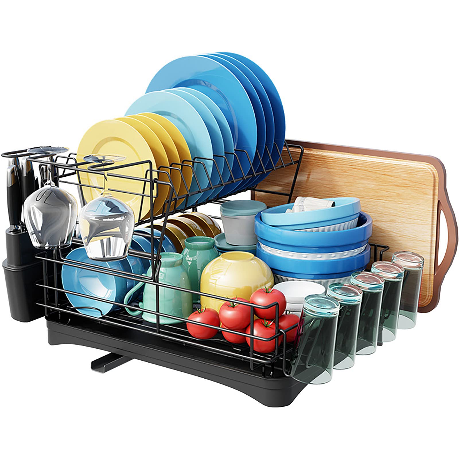 SaryEdge Dish Drainers Large Dish Drying Rack With Drainboard Set,Detachable 2 Tier Dish Rack/Stainless Steel Dish Racks With Drainage, Holder,Utensil Holder,Dish Drai,