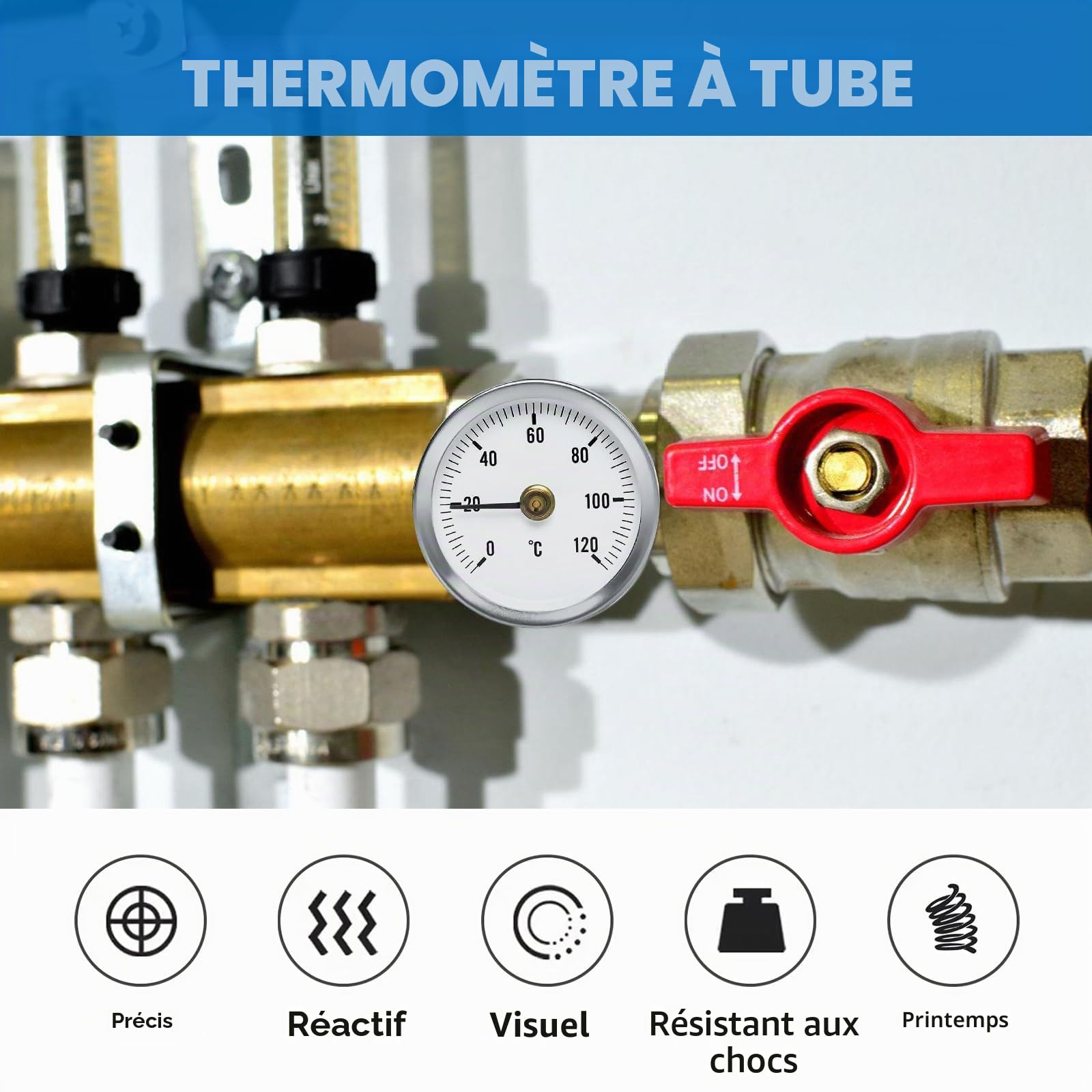 Thermomètre Industriel Pour Tuyauterie, 5 Pièces Température Bimétallique étanche à La Poussière De 63 mm, Thermomètre à Ressort, Thermomètre 0-120° Avec Ressort Clip Pour 20 mm à 60 mm