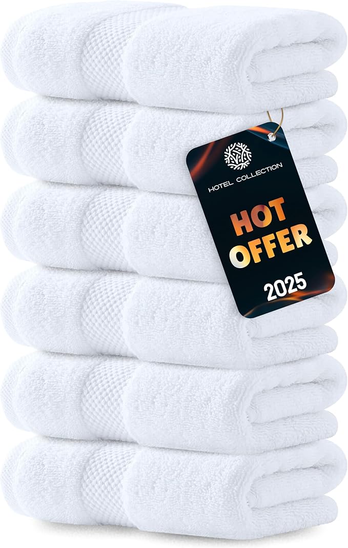 Luxury White Hand Towels - Soft 100% Turkish Cotton | Highly Absorbent Hotel spa Bathroom Towel Collection | 16x30 Inch | Set of 6