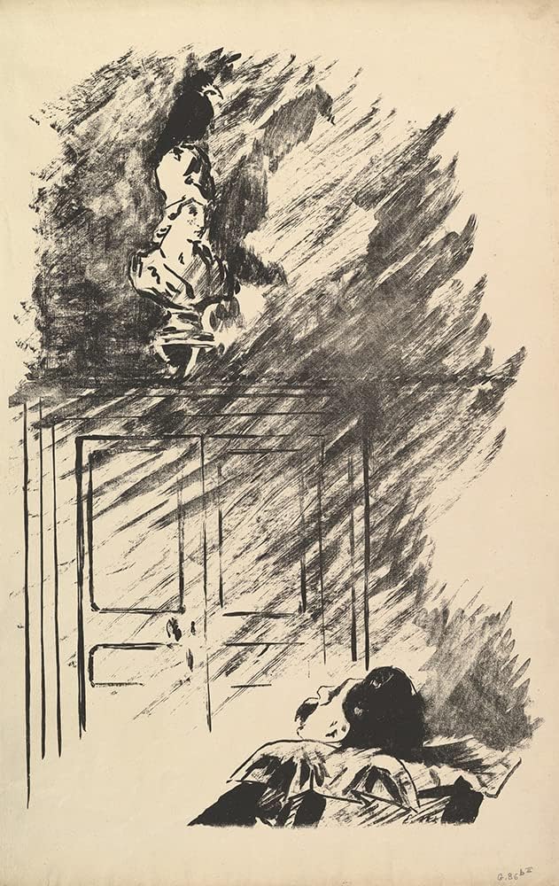 ArtDirect Édouard Manet 13x18 Black Modern Frame and Double Matted Museum Art Print Titled - Perched Upon a Bust of Pallas. Illustration to the Raven by Edgar Allan Poe (1875)