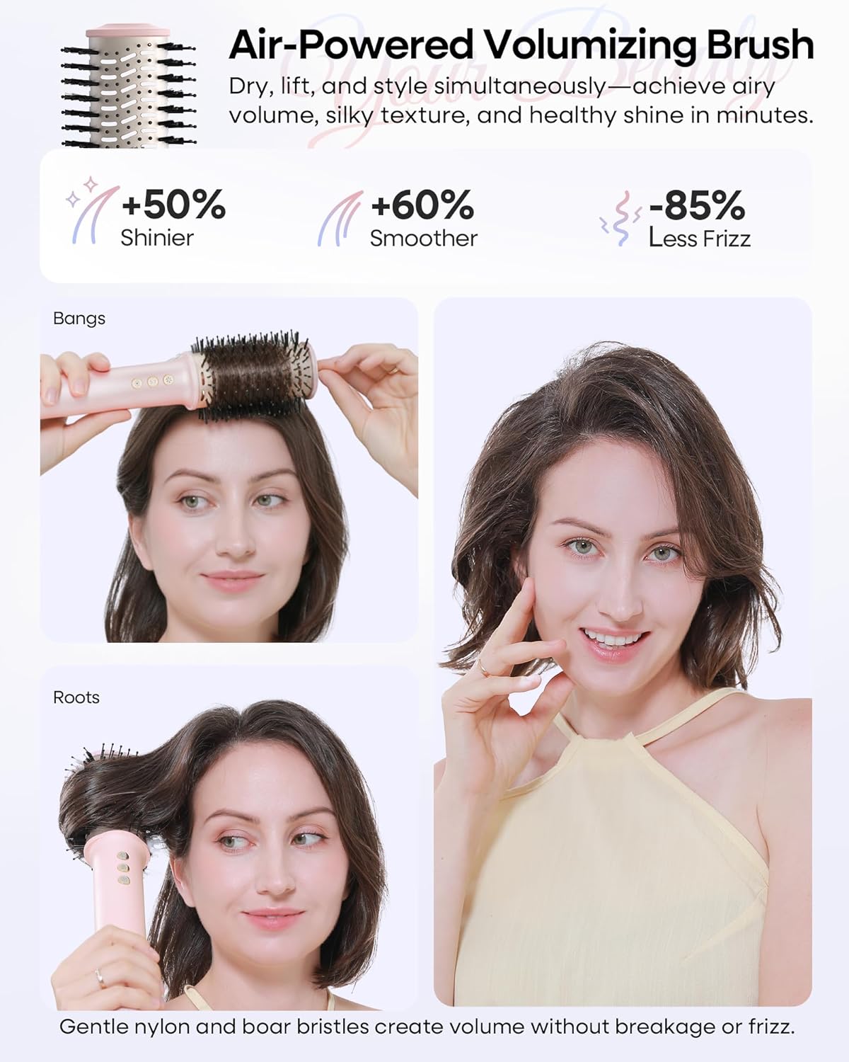 7 in One Hair Dryer Brush with Auto Wrap Curlers, Negative Ionic, No Heat Damage, Blow Dryer, Fast Drying & Frizz-Free Styling, Hot Air Styler, Straightener&Volumizing Brush with Storage Bag - Image 5