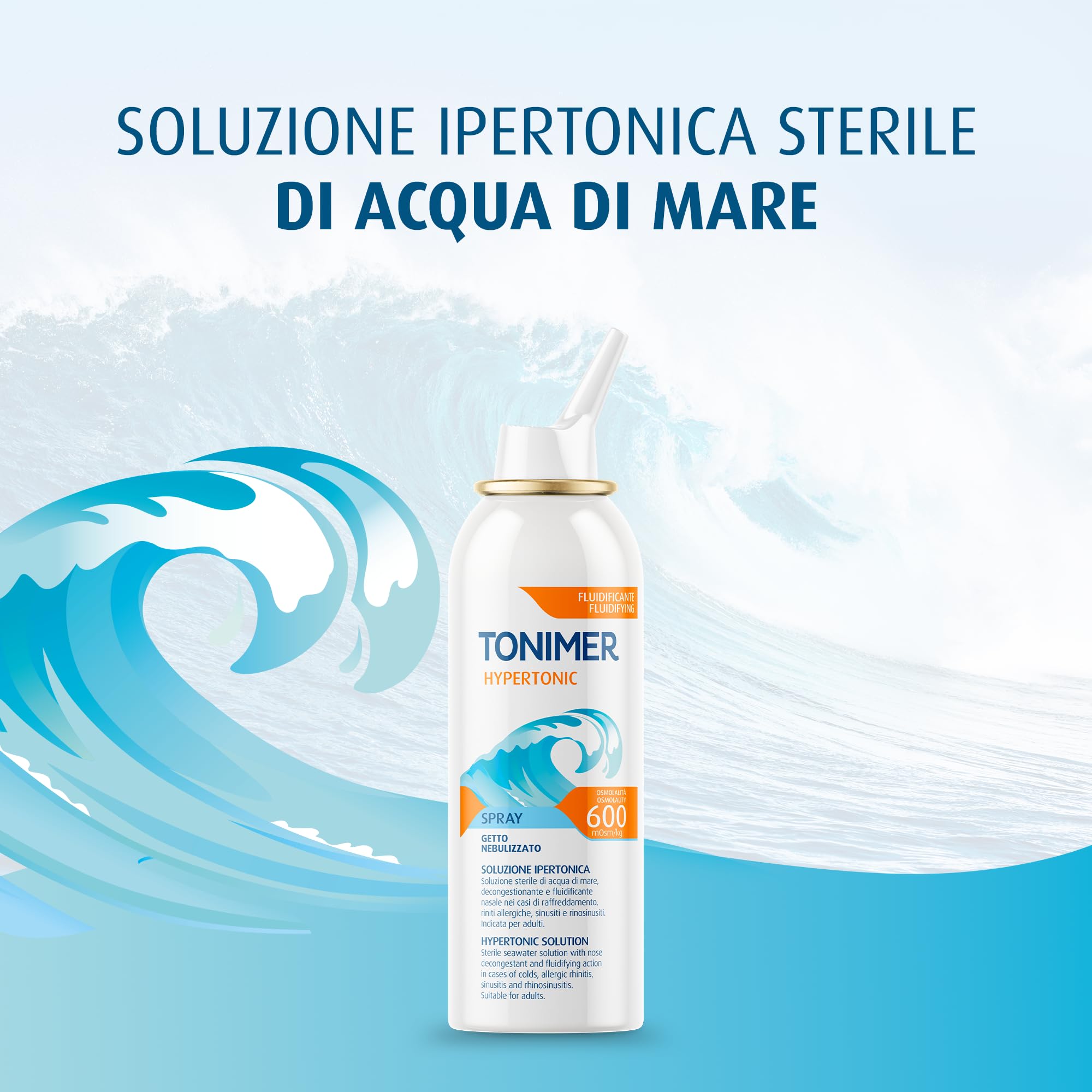 Tonimer MD Hypertonic Spray – 100 ml – Soluzione Ipertonica Sterile di Acqua di Mare – Decongestionante e Fluidificante Nasale – Per Riniti allergiche Sinusiti e Rinosinusiti