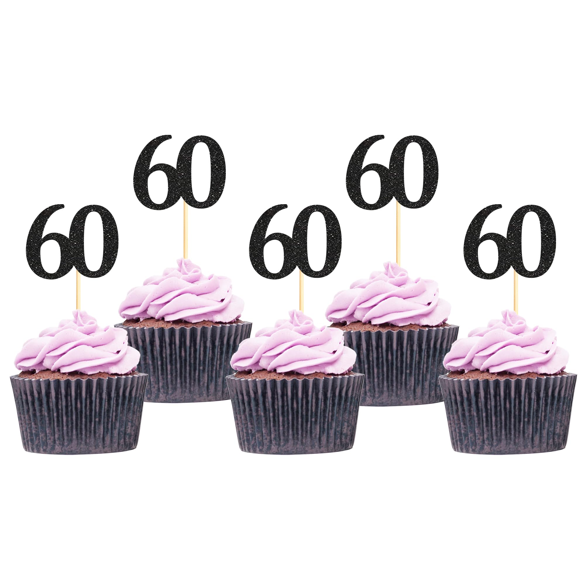 Sotpot 30 Pack Happy 60th Cupcake Toppers 60 Birthday Cake Decorations for 60th Birthday Wedding Anniversary Party Supplies Black Glitter