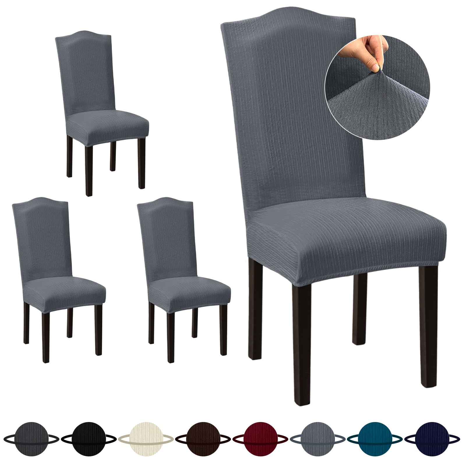 Sufdari Dining Room Chair Covers Set of 4, Gray Non-Slip Spandex Stretch Dining Chair Slipcovers for Dining Room, Hotel (Extra Large)