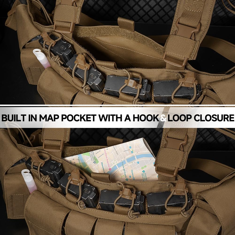 KRYDEX Tatcial Chest Rig with 5.56 Mag Pouch &Pistol Magazine Pouch,GP Pouch and Radio Pouches &H Harness