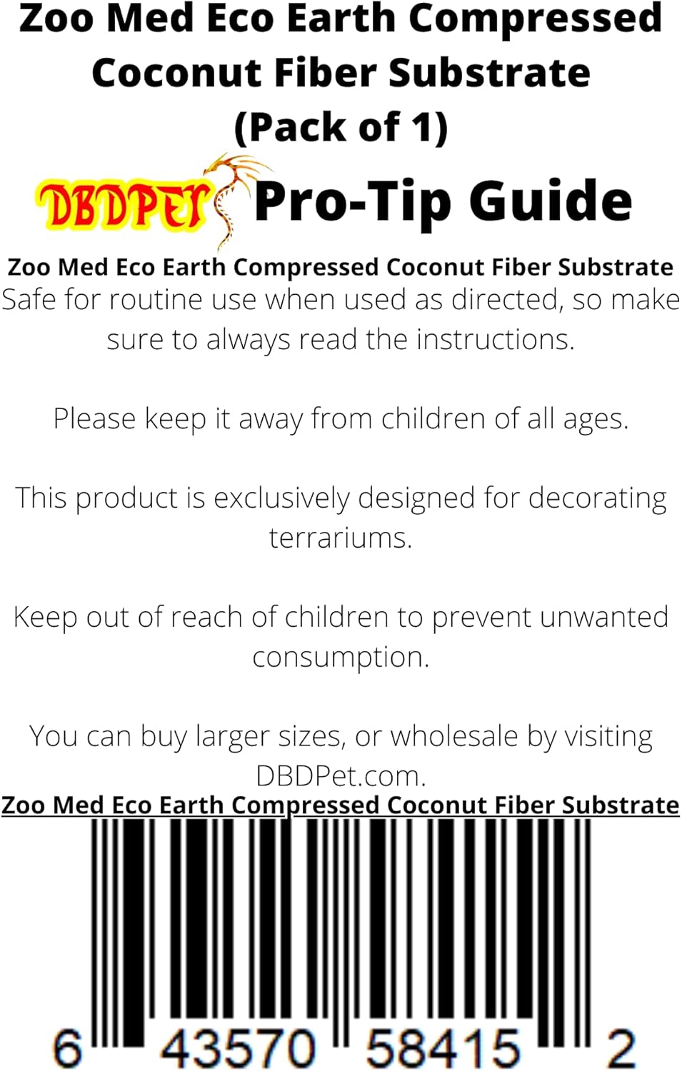 DBDPet Zoomed Eco Earth 3 Brick Compressed Coconut Fiber Substrate (1 Pack)