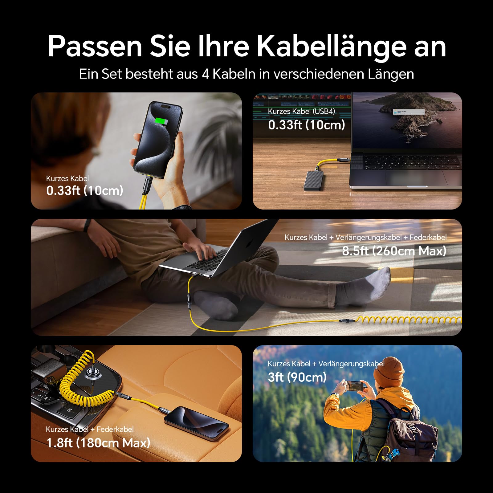 AOHI 240W 8 in 1 USB 4 Kabel Set, The Future 240W PD3.1 USB C Schnellladekabel unterstützt 40Gbps Datenübertragung 8K HD Display für iPhone17 Pro Max MacBook Pro Air iPad Galaxy