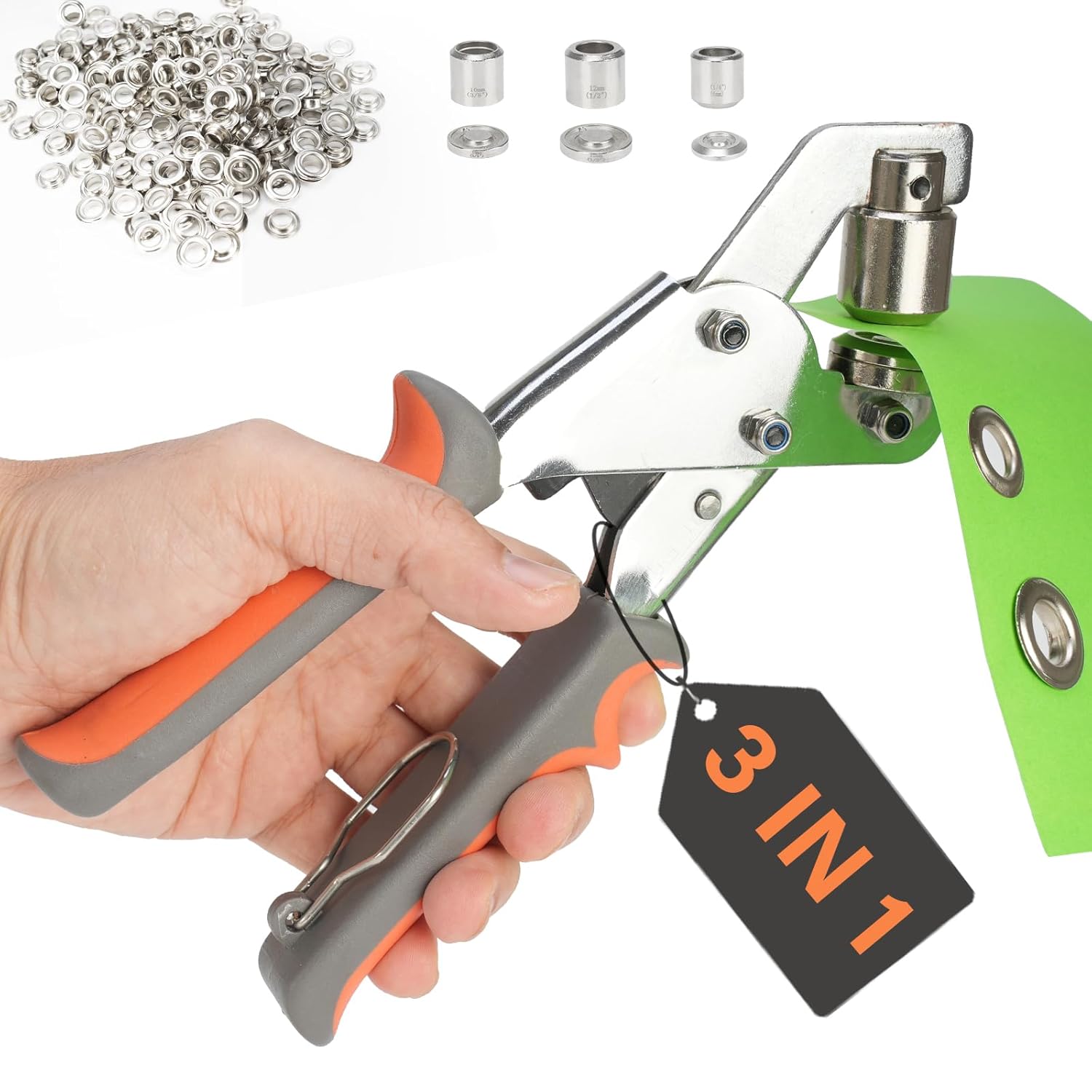 Heavy Duty Grommet Tool Kit 1/2’’1/4’’3/8’’Multi-Size Hole Punch with 600 PCS Metal Grommets Eyelet Set for Canvas Tarp Leather Curtain and DIY Repair